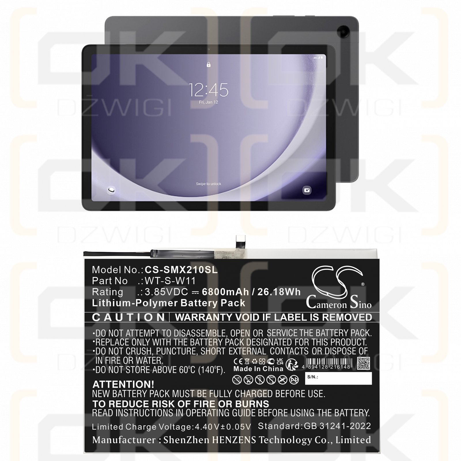 Batería Samsung SMX210NZAEG / WT-S-W11 de polímero de litio de 6800 mAh y 3,85 V (Cameron Sino)