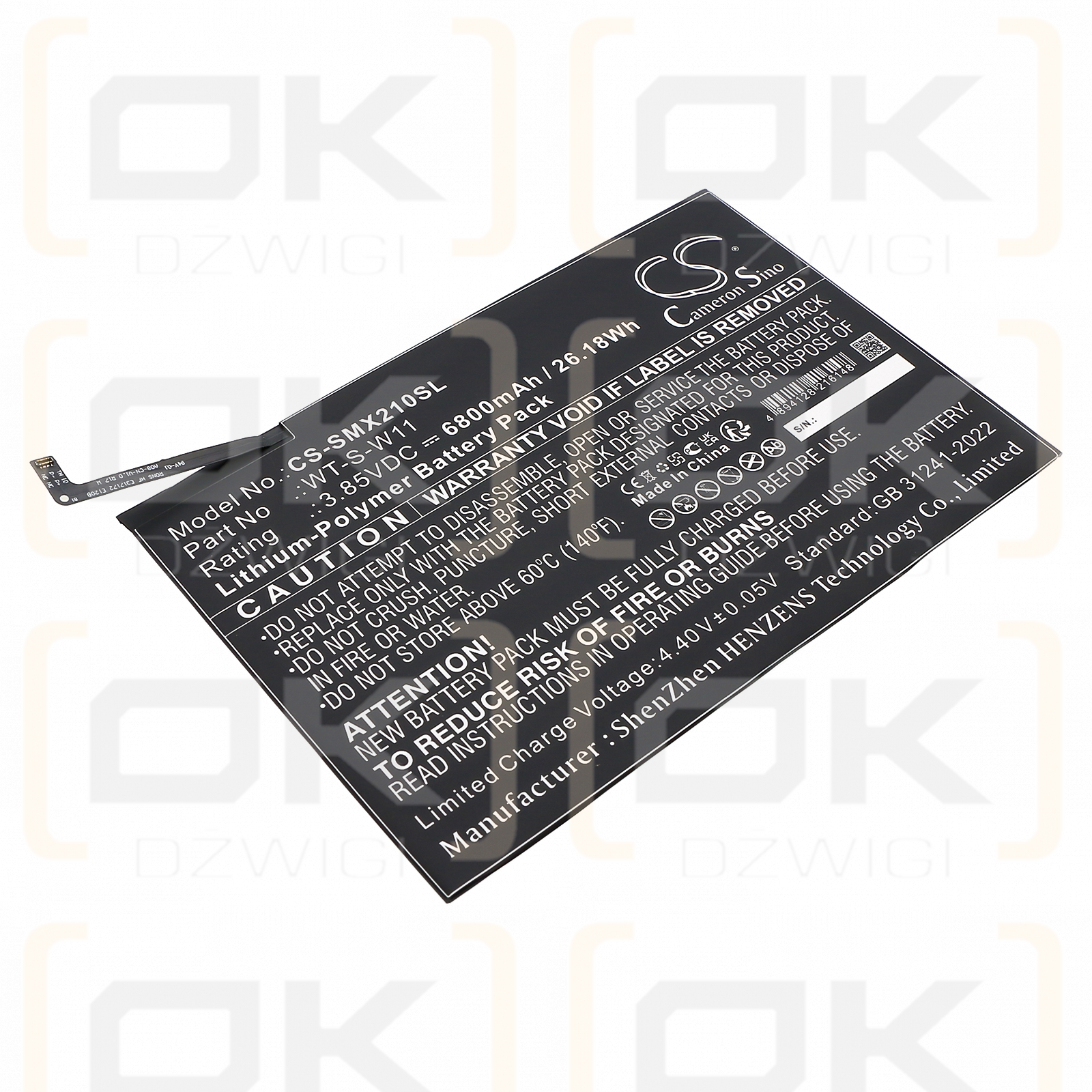 Batería Samsung SMX210NZAEG / WT-S-W11 de polímero de litio de 6800 mAh y 3,85 V (Cameron Sino)