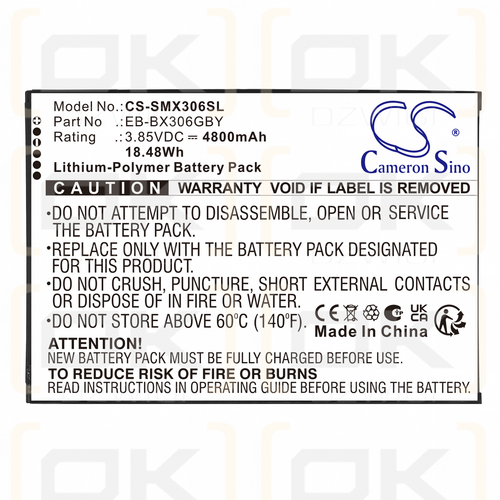 Samsung SM-X306B / EB-BX306GBY 4800 mAh Li-Polímero 3,85 V (Cameron Sino)