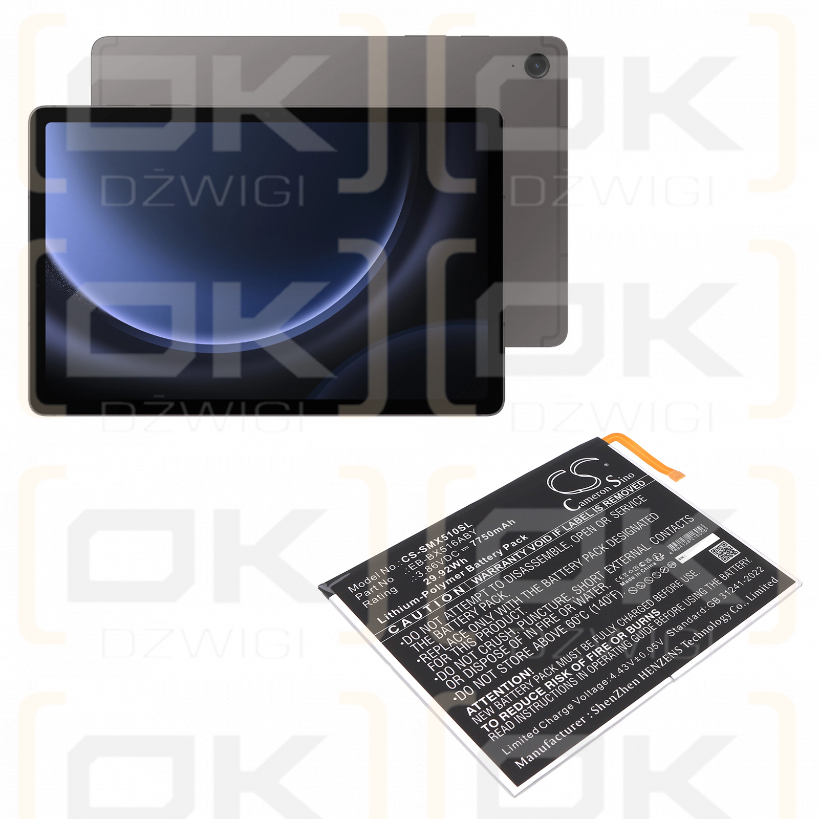 Samsung SM-X518U / EB-BX516ABY 7750 мАч литий-полимерный 3,86 В (Cameron Sino)