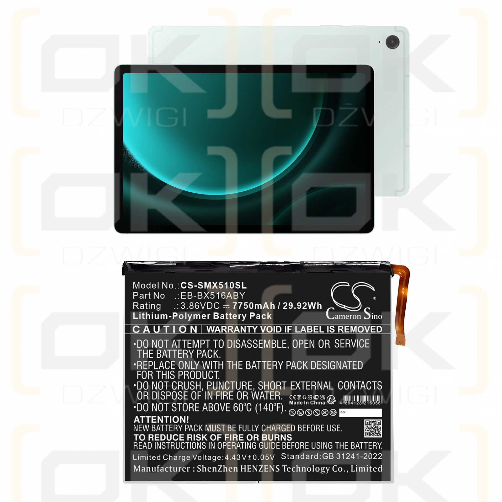 Samsung SM-X518U / EB-BX516ABY 7750 мАч литий-полимерный 3,86 В (Cameron Sino)