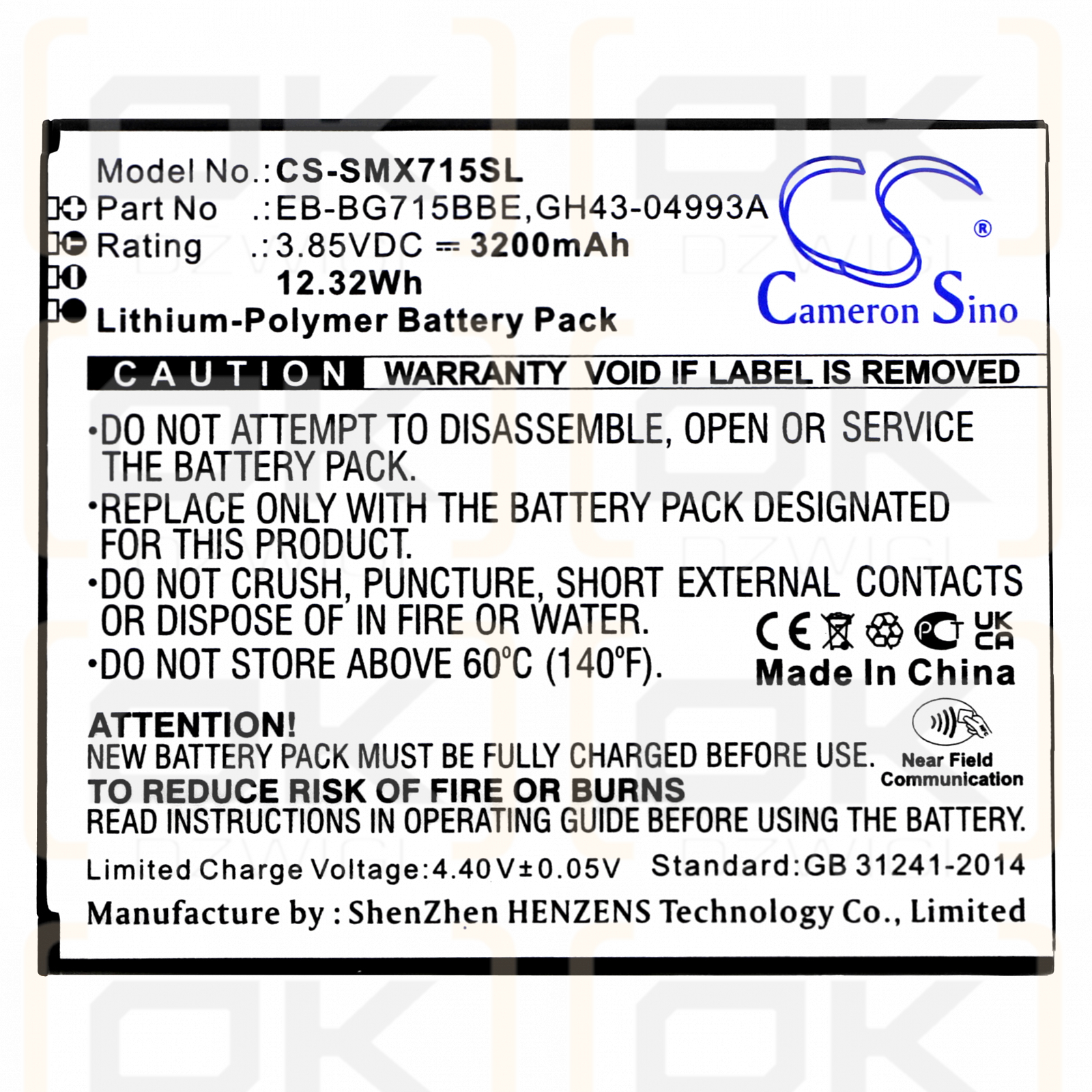 Samsung SM-G715FN/DS / EB-BG715BBE 3200 mAh Li-Polymer 3,85 V (Cameron Sino)