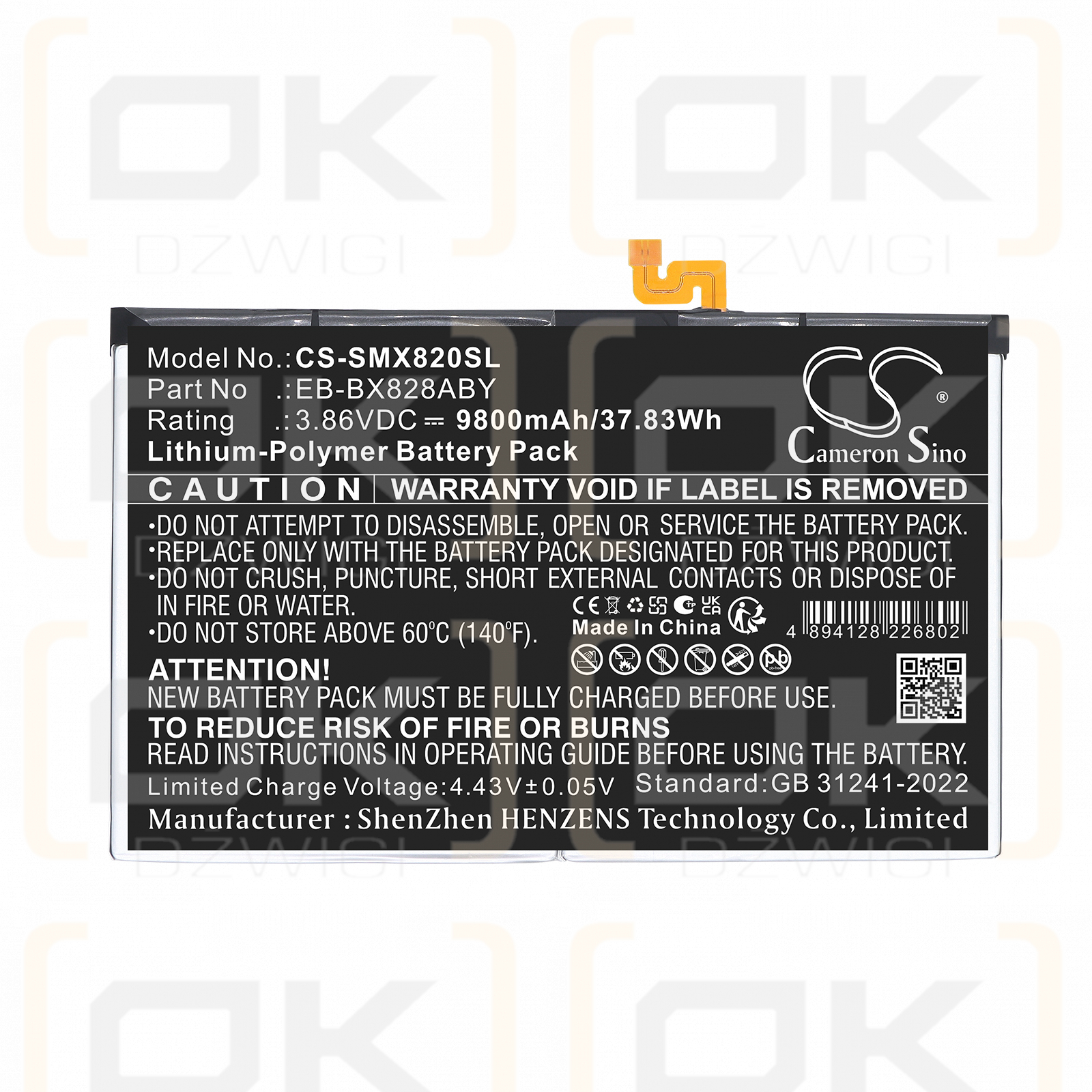 Replacement Battery for Samsung Tab S10 FE+ / EB-BX828ABE 9800 mAh Li-Polymer 3.86 V (Cameron Sino)