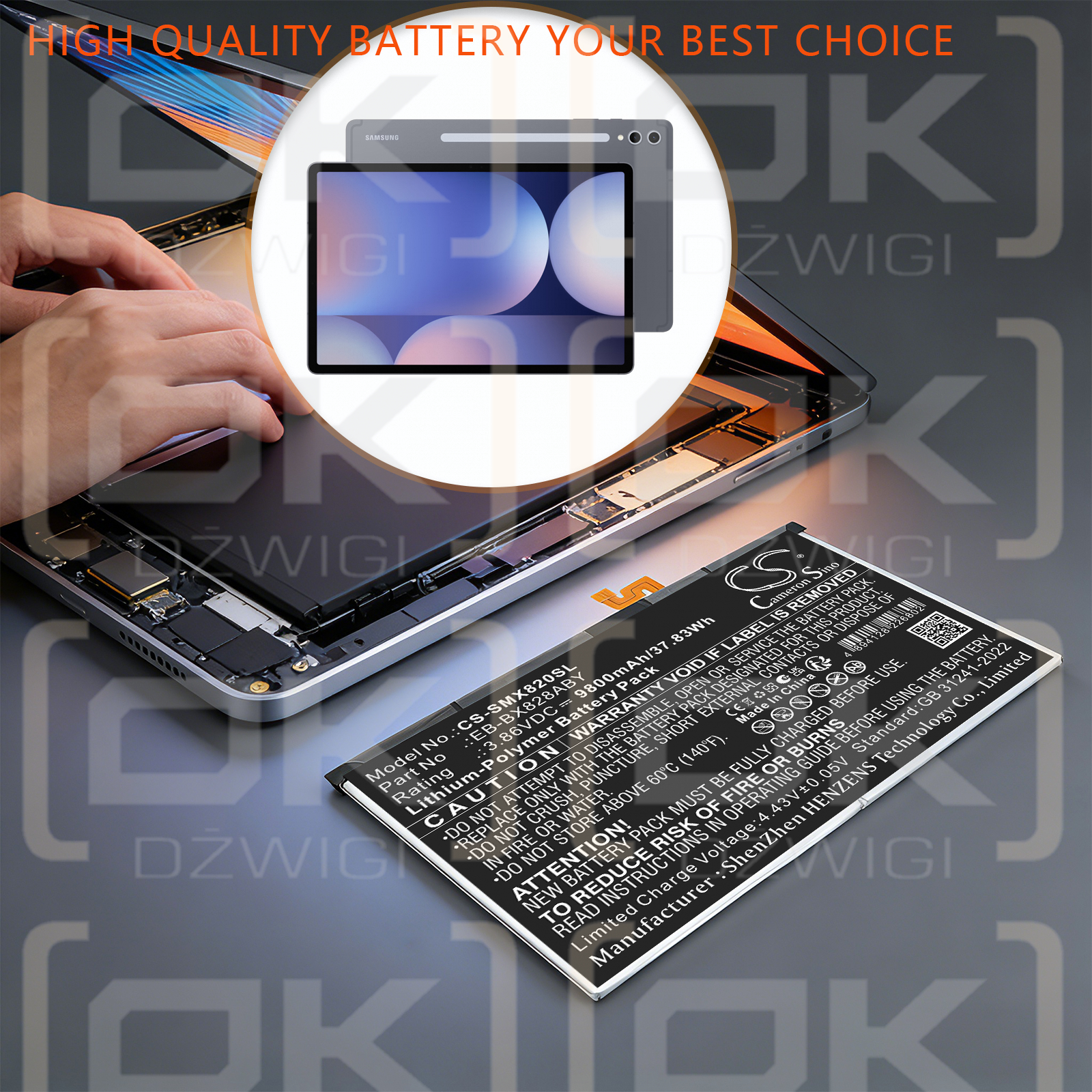 Replacement Battery for Samsung Tab S10 FE+ / EB-BX828ABE 9800 mAh Li-Polymer 3.86 V (Cameron Sino)