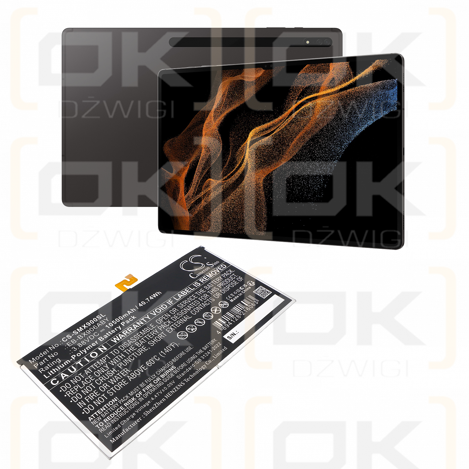 Samsung SM-X906N / EB-BX906ABY 10500 mAh, polímero de litio, 3,88 V (Cameron Sino)
