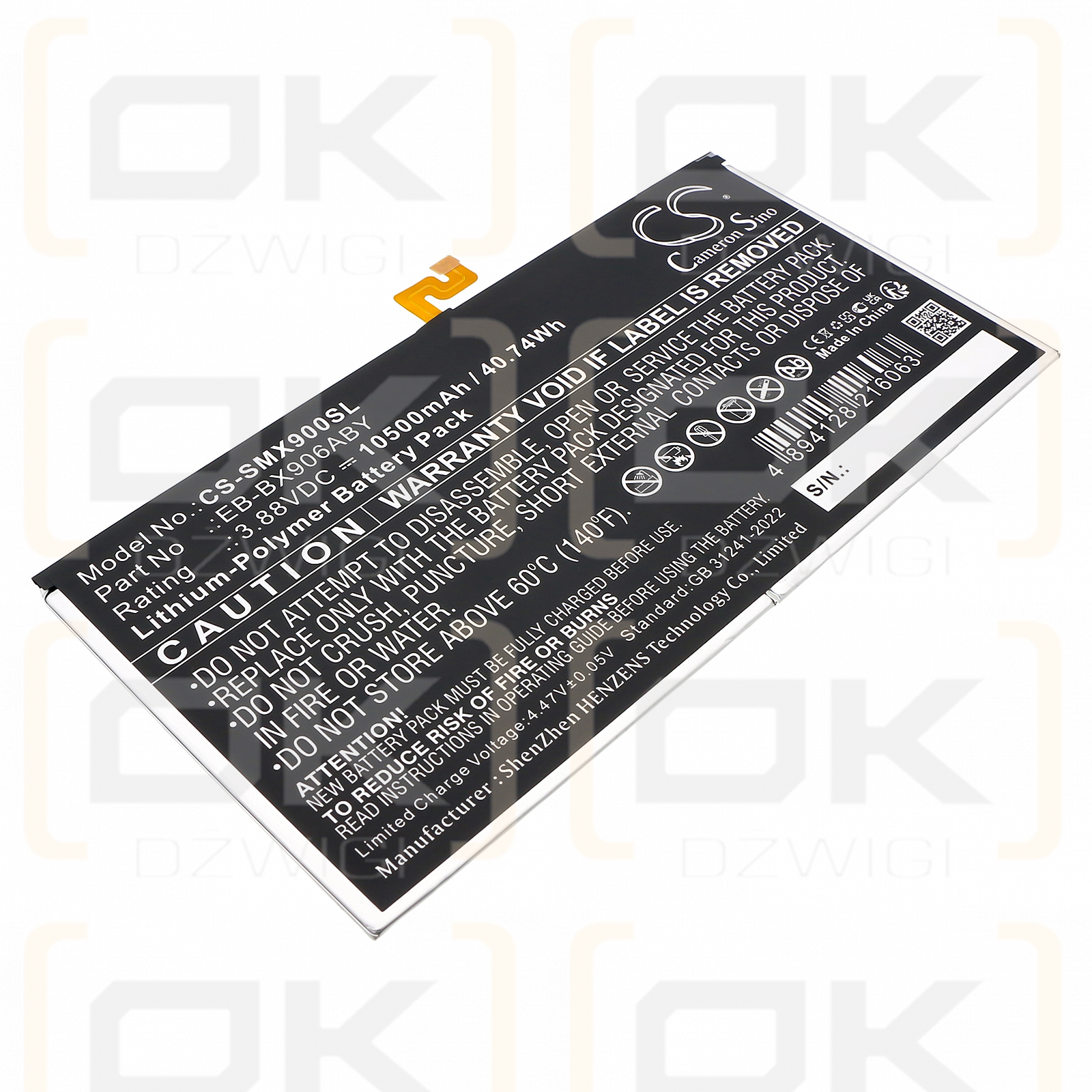 Samsung SM-X906N / EB-BX906ABY 10500 mAh, polímero de litio, 3,88 V (Cameron Sino)