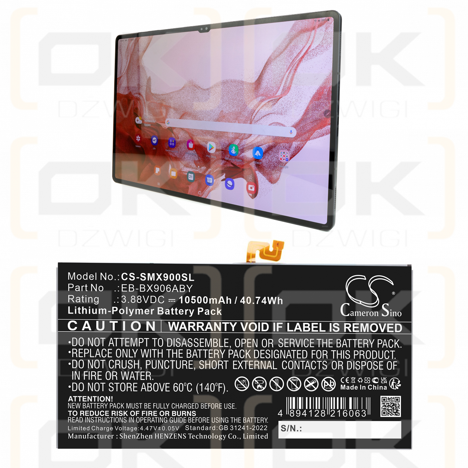 Samsung SM-X906N / EB-BX906ABY 10500 mAh, polímero de litio, 3,88 V (Cameron Sino)