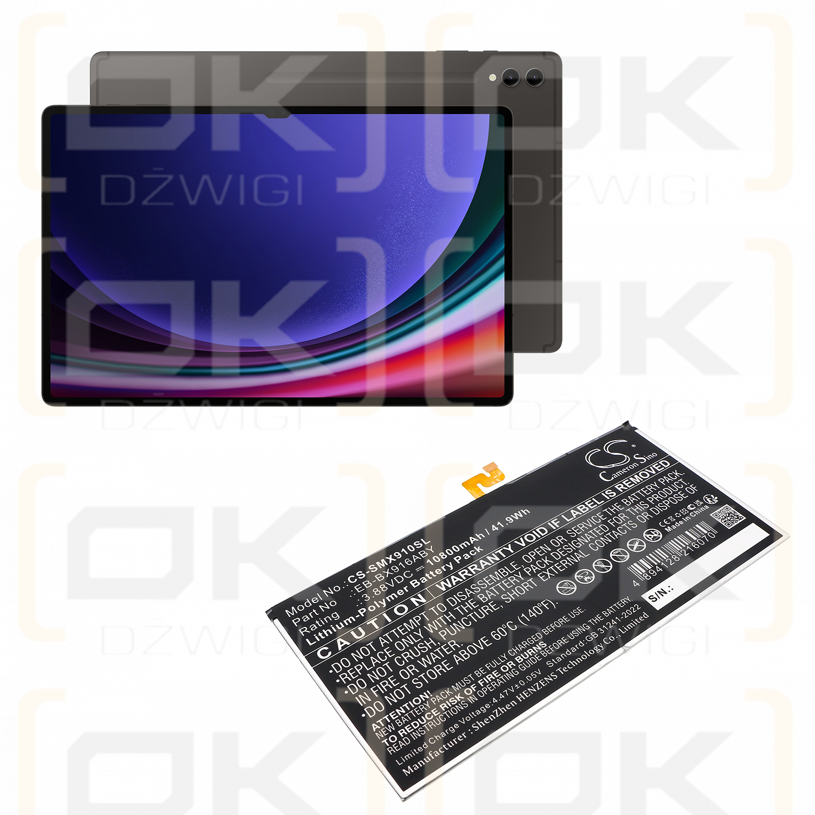 Samsung SM-X916C / EB-BX916ABY 10800 mAh, polímero de litio, 3,88 V (Cameron Sino)