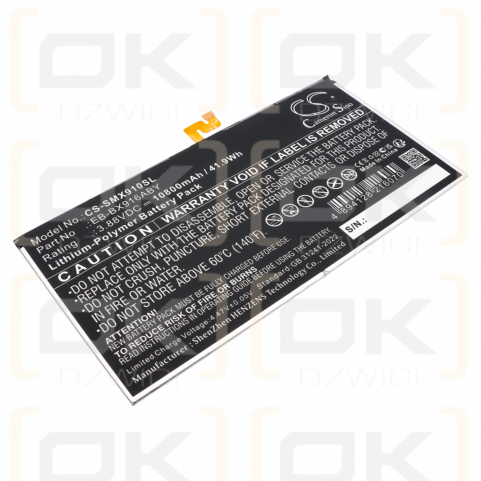 Samsung SM-X916C / EB-BX916ABY 10800 mAh, polímero de litio, 3,88 V (Cameron Sino)
