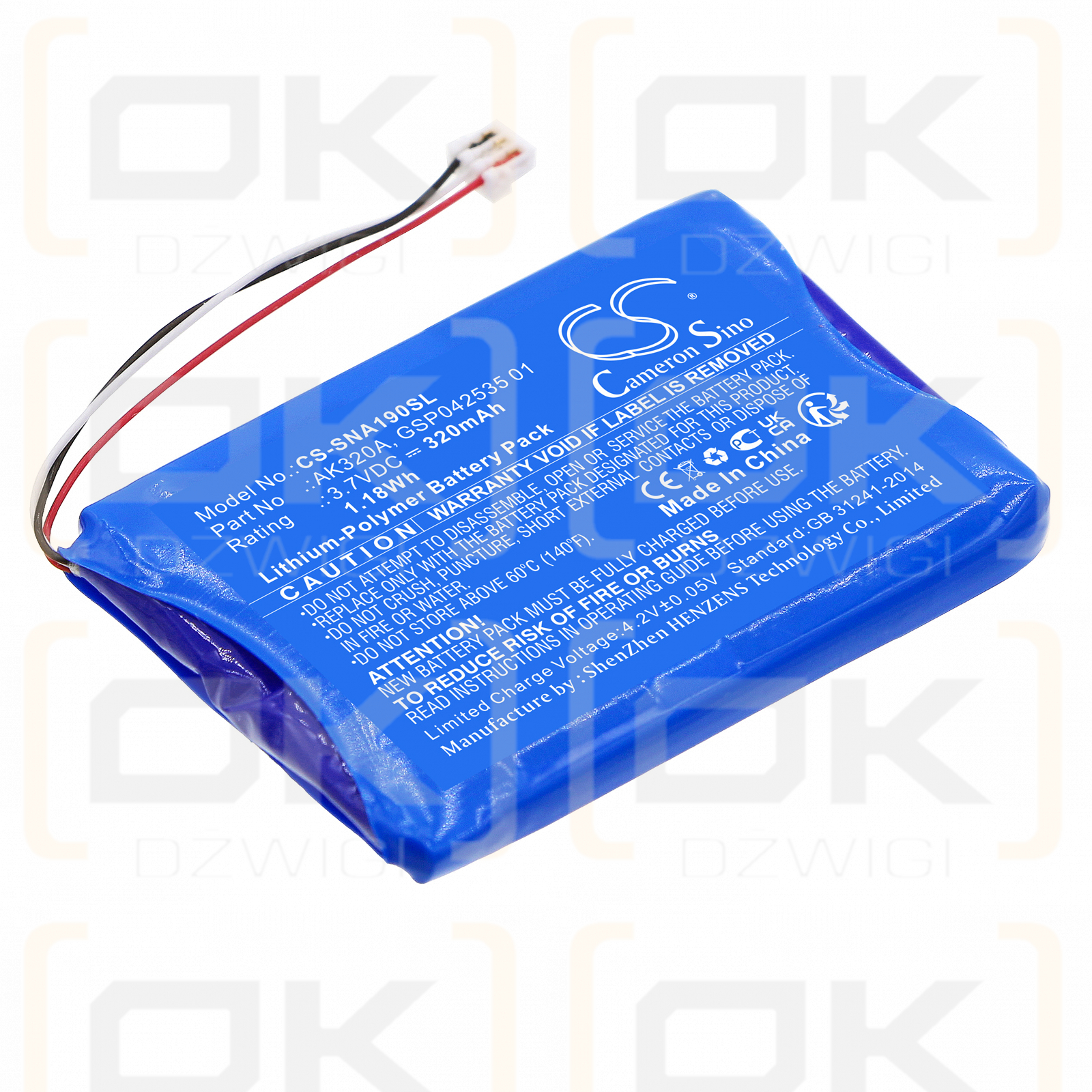 Snom A190 / AK320A 320mAh Li-Polímero 3.7V (Cameron Sino)