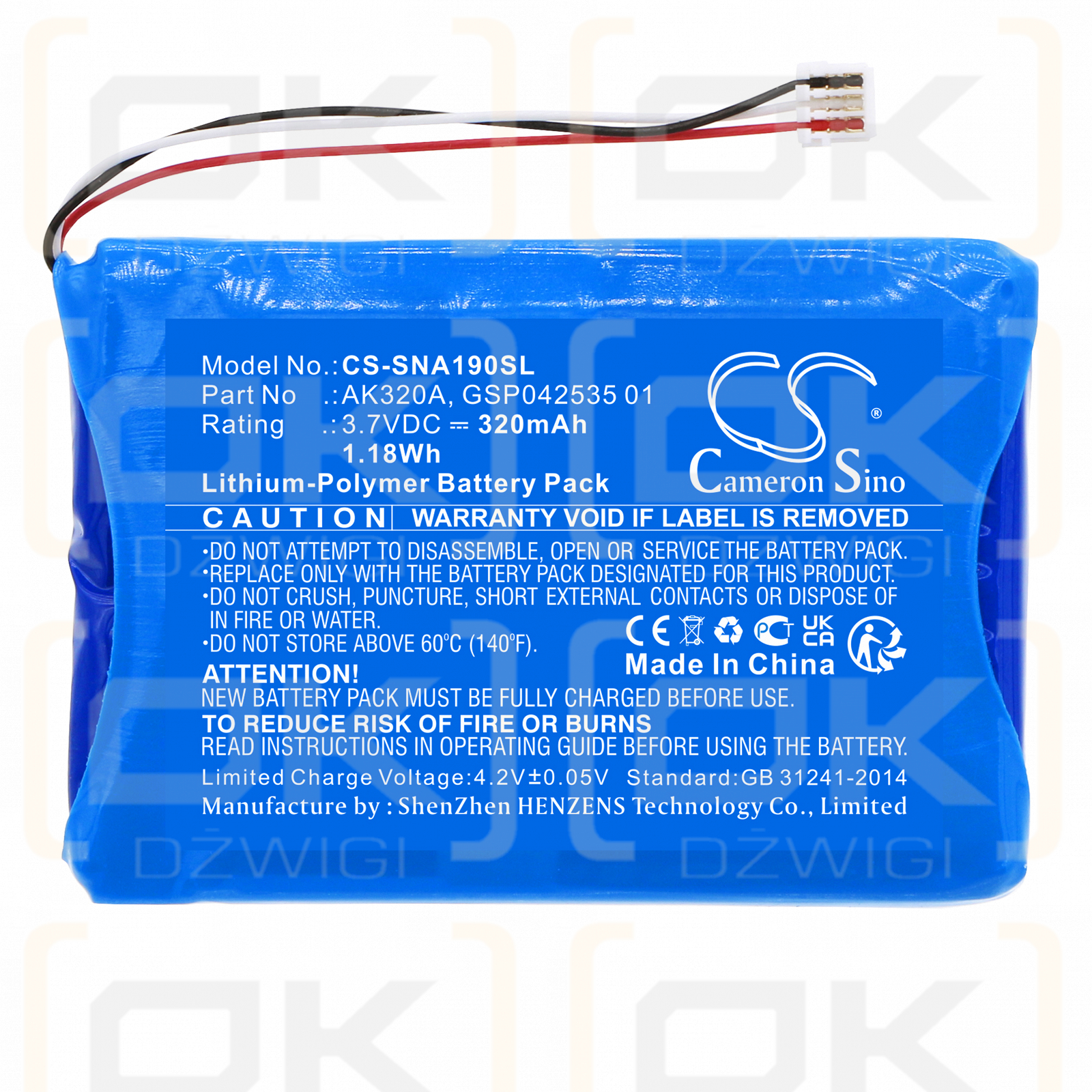 Snom A190 / AK320A 320mAh Li-Polímero 3.7V (Cameron Sino)