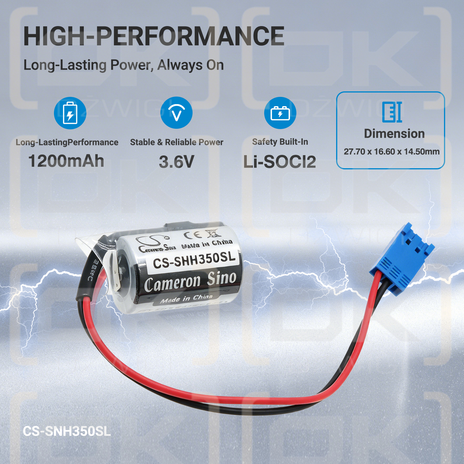 Replacement battery for Sonnenschein Sonnecell SL-350 / SL-350 1200 mAh Li-SOCl2 3.6 V (Cameron Sino)
