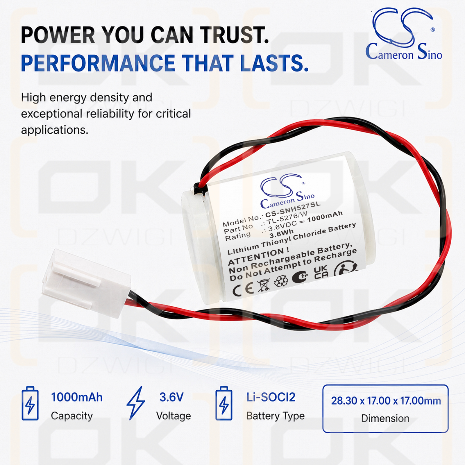 Bateria zamienna do Sonnenschein Sonnecell TL-5276/W / TL-5276/W 1000 mAh Li-SOCl2 3.6 V (Cameron Sino)