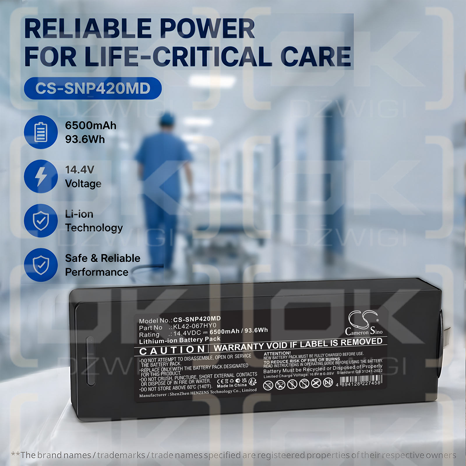 Ersatzakku für SonoScape / KL42-067HY0 6500 mAh Li-Ion 14,4 V (Cameron Sino)