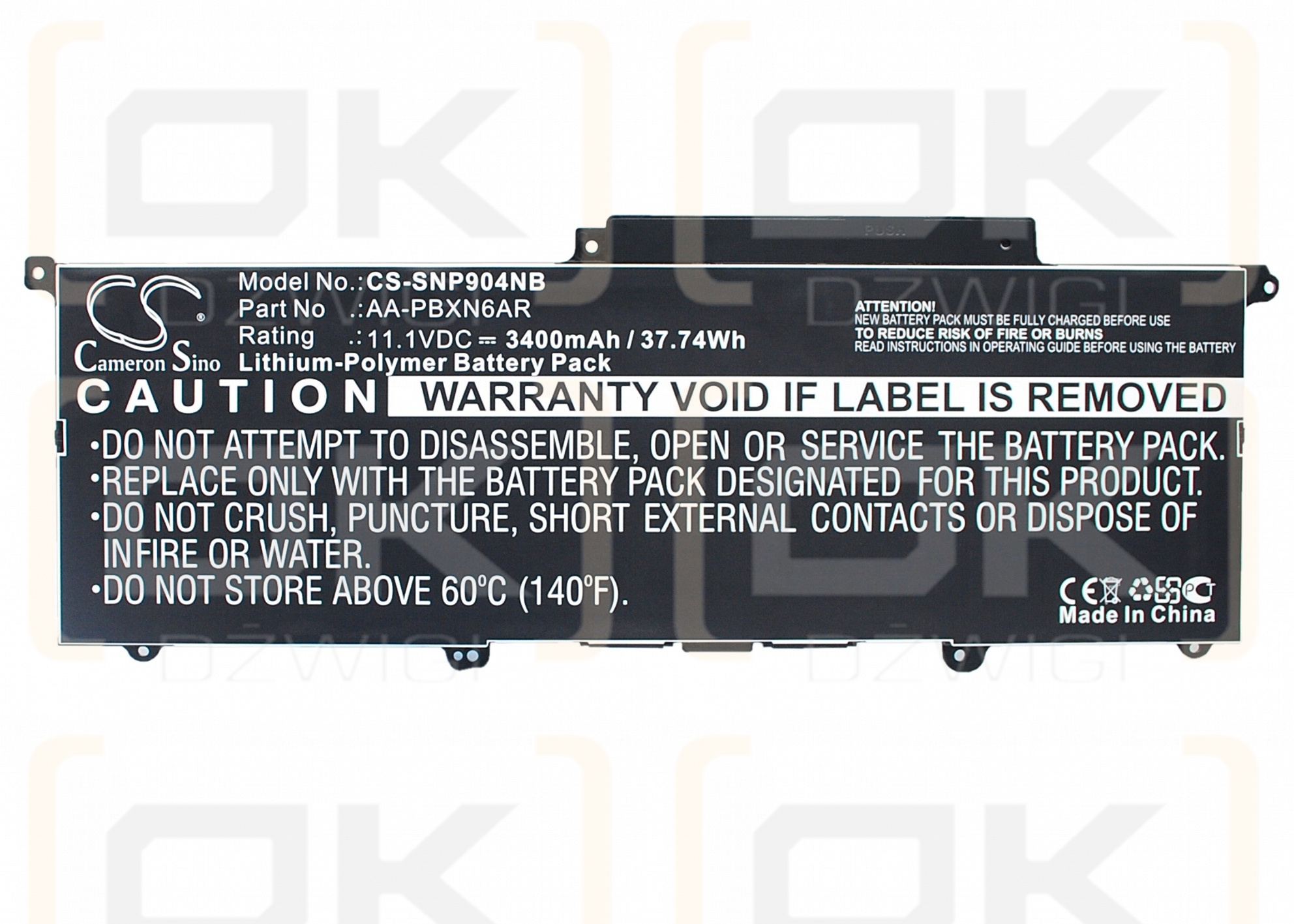Samsung 900X3C-A02 / AA-PBXN6AR 3400 mAh Li-Polymer 11.1 V (Cameron Sino)