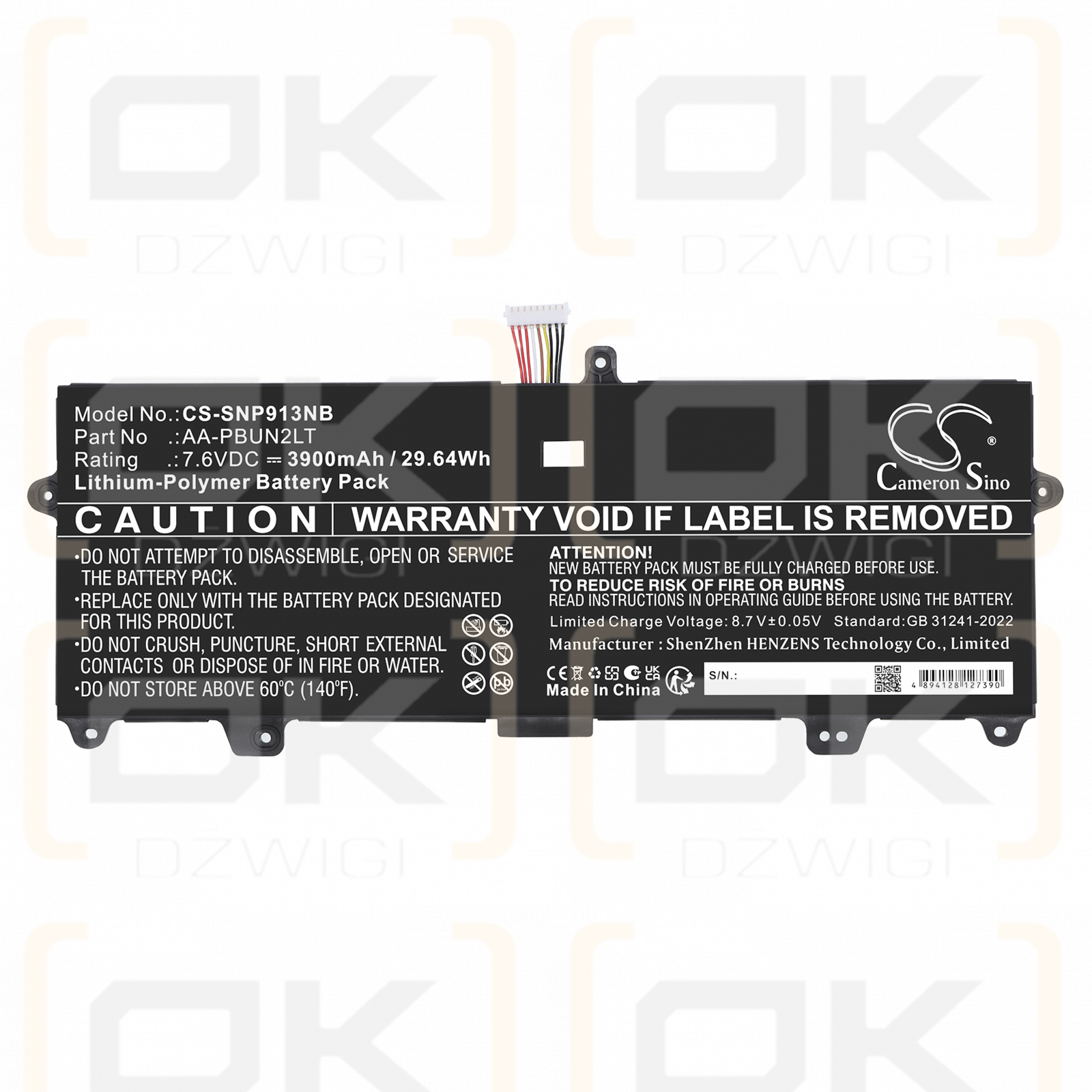 Samsung NP900X3L-K04 / AA-PBUN2LT 3900 mAh Li-Polymer 7,6 V (Cameron Sino)