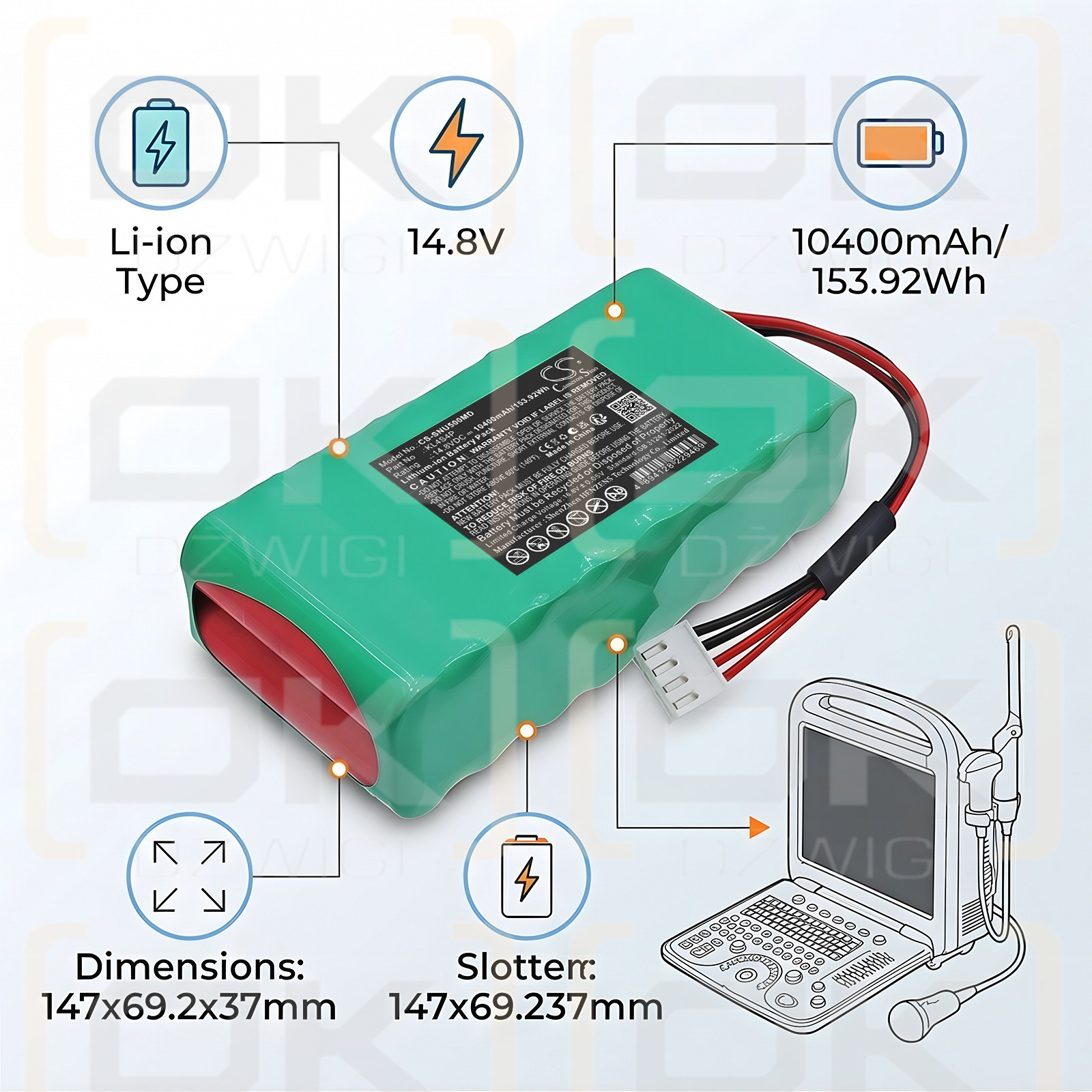 Сменный аккумулятор для SonoScape MySonoU5 / BT-14.4V-5.2A 10400 мАч Li-ion 14.8 В (Cameron Sino)