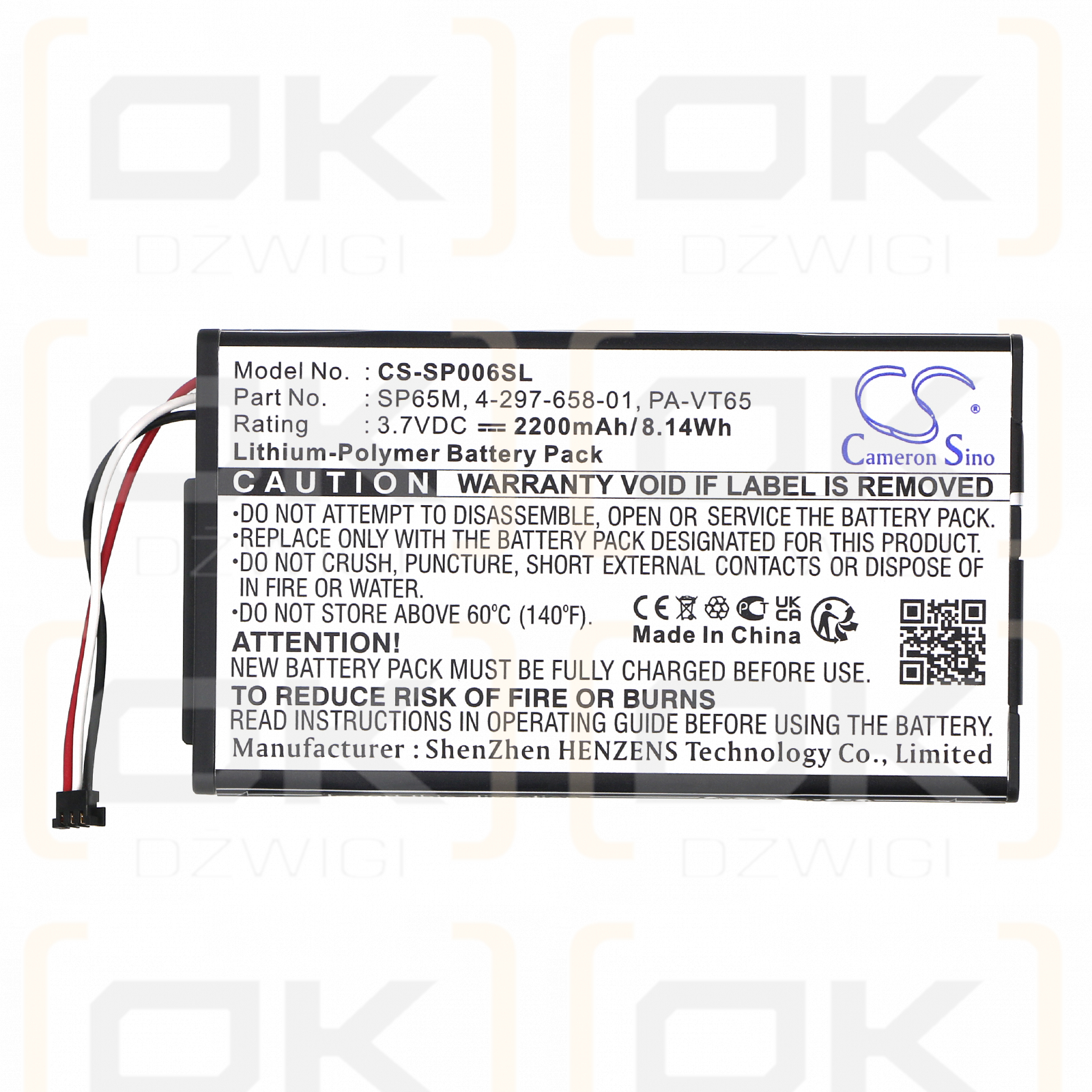 Sony PSV 1000 / SP65M 2200 mAh Li-Polymer 3,7 V (Cameron Sino)