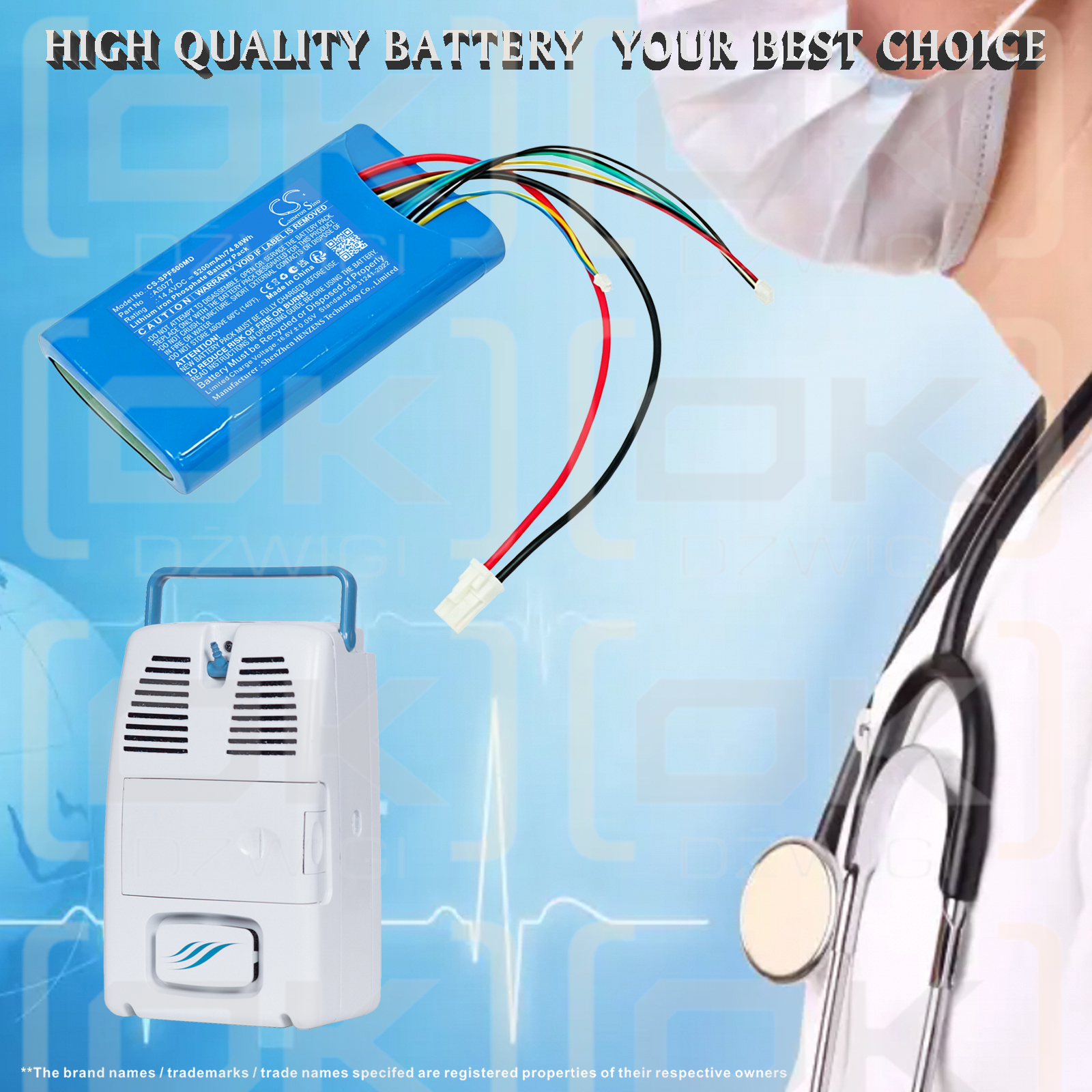 Ersatzakku für AirSep FreeSthle 5 Oxyegn / AS077 5200 mAh LiFePO4 14,4 V (Cameron Sino)