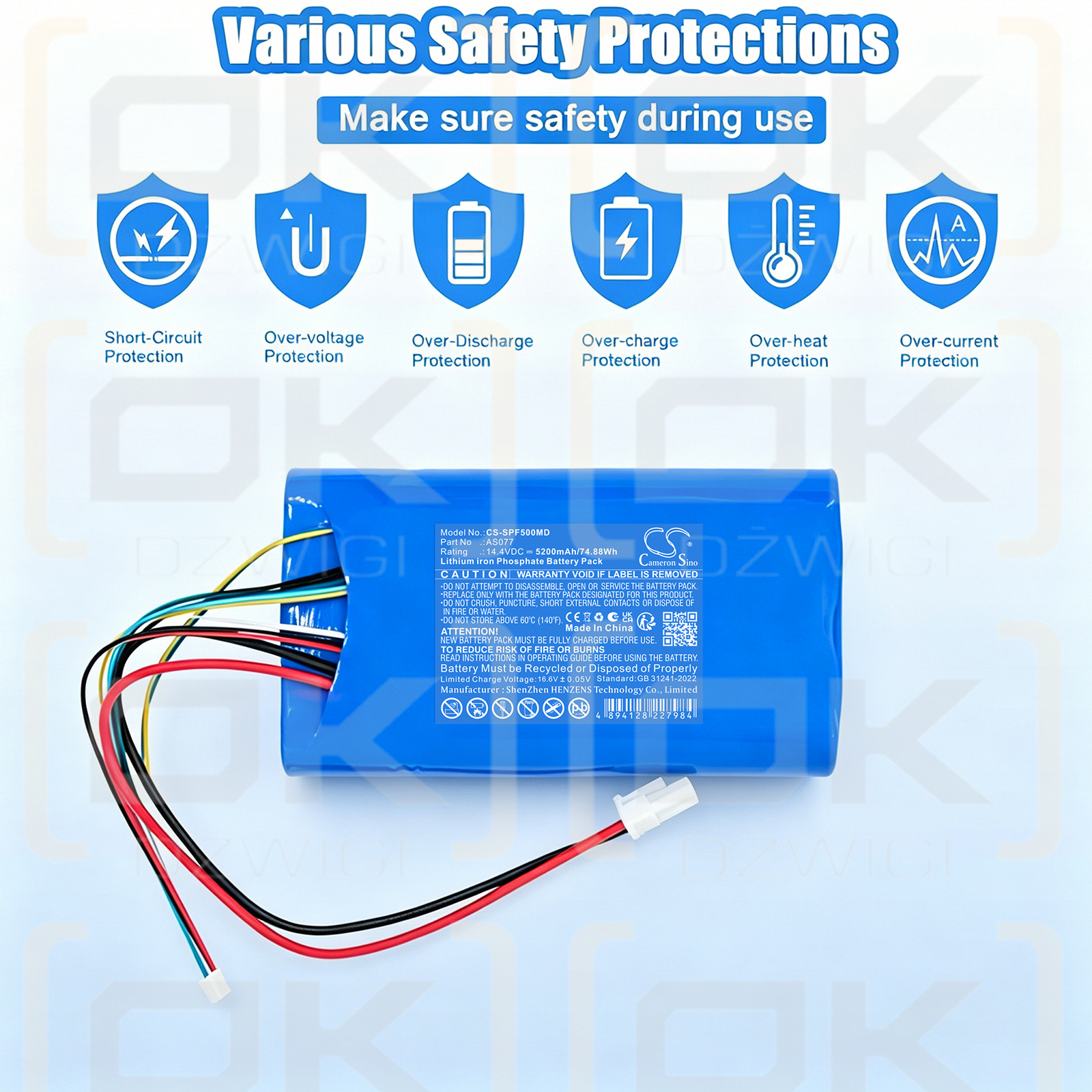 Ersatzakku für AirSep FreeSthle 5 Oxyegn / AS077 5200 mAh LiFePO4 14,4 V (Cameron Sino)