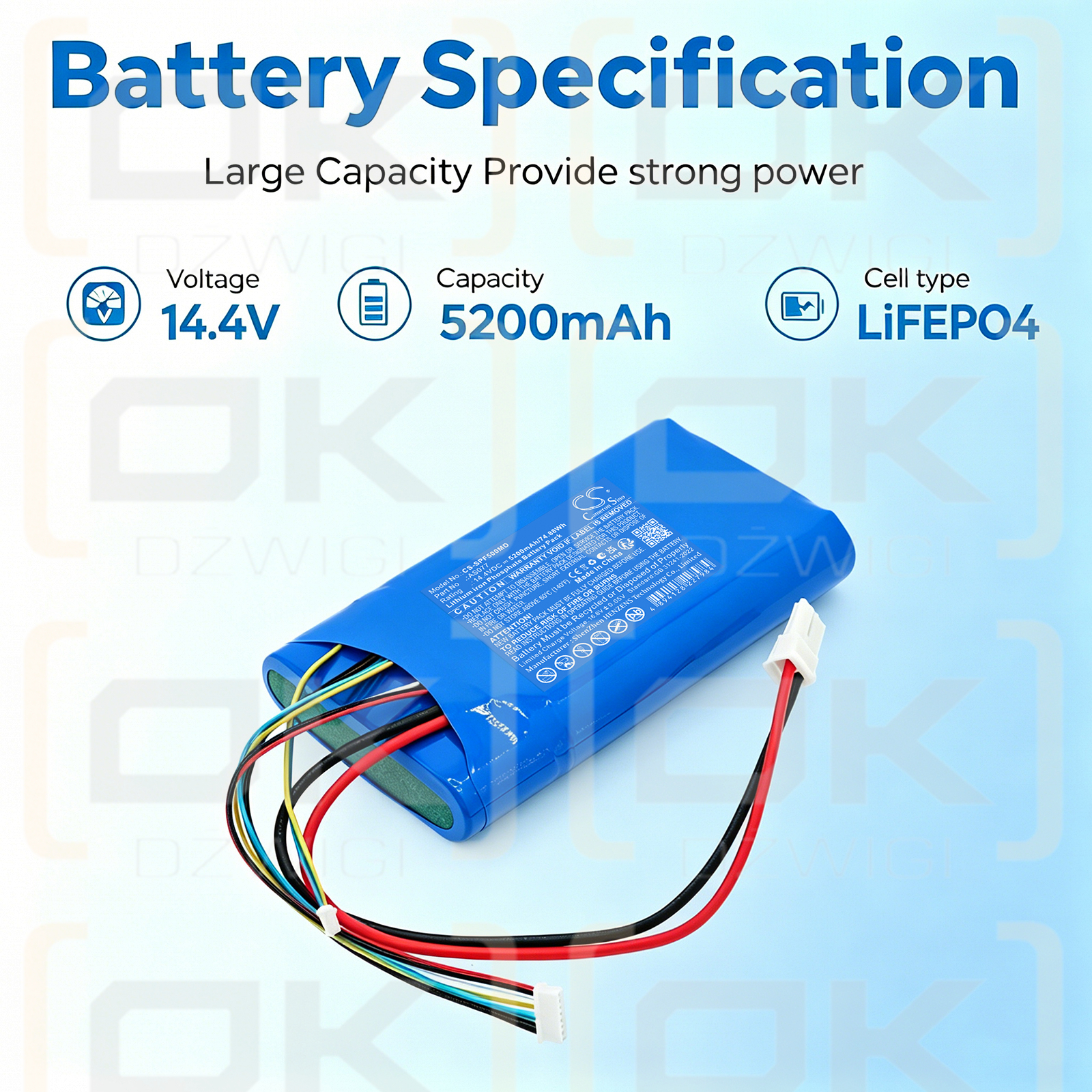 Ersatzakku für AirSep FreeSthle 5 Oxyegn / AS077 5200 mAh LiFePO4 14,4 V (Cameron Sino)