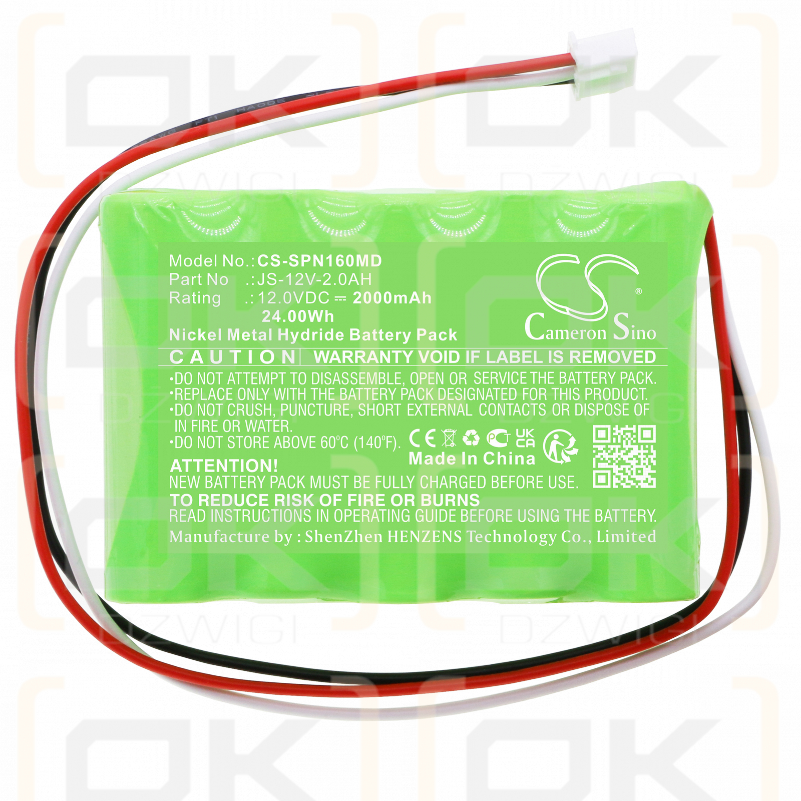 SinoMDT SN-50C6 / JS-12V-2.0AH 2000 mAh Ni-MH 12,0 V (Cameron Sino)