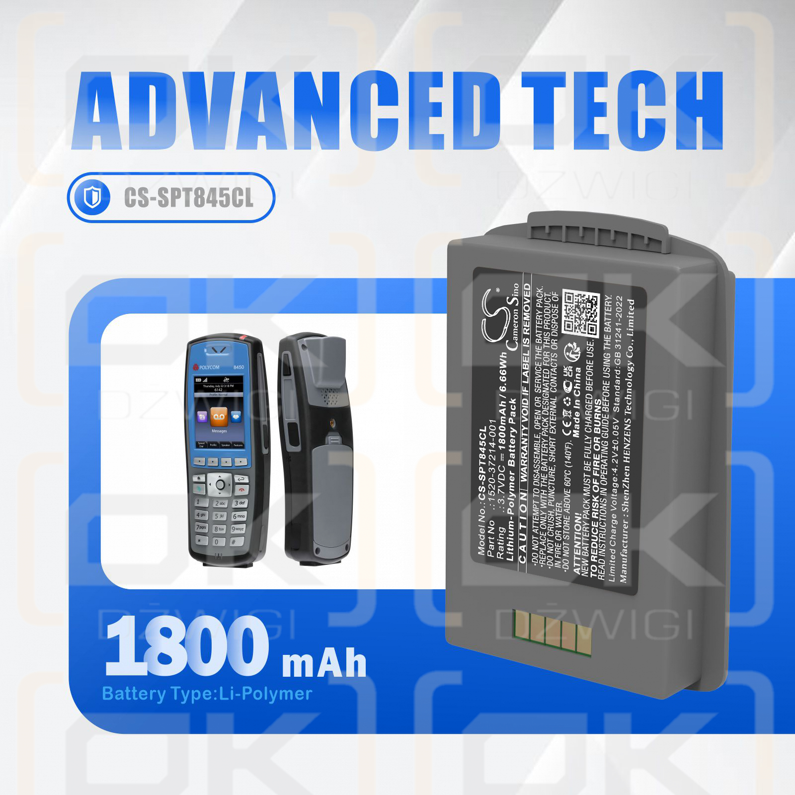 Spectralink RS657 / 1520-37214-001 1800mAh Li-polímero 3.7V (Cameron Sino)