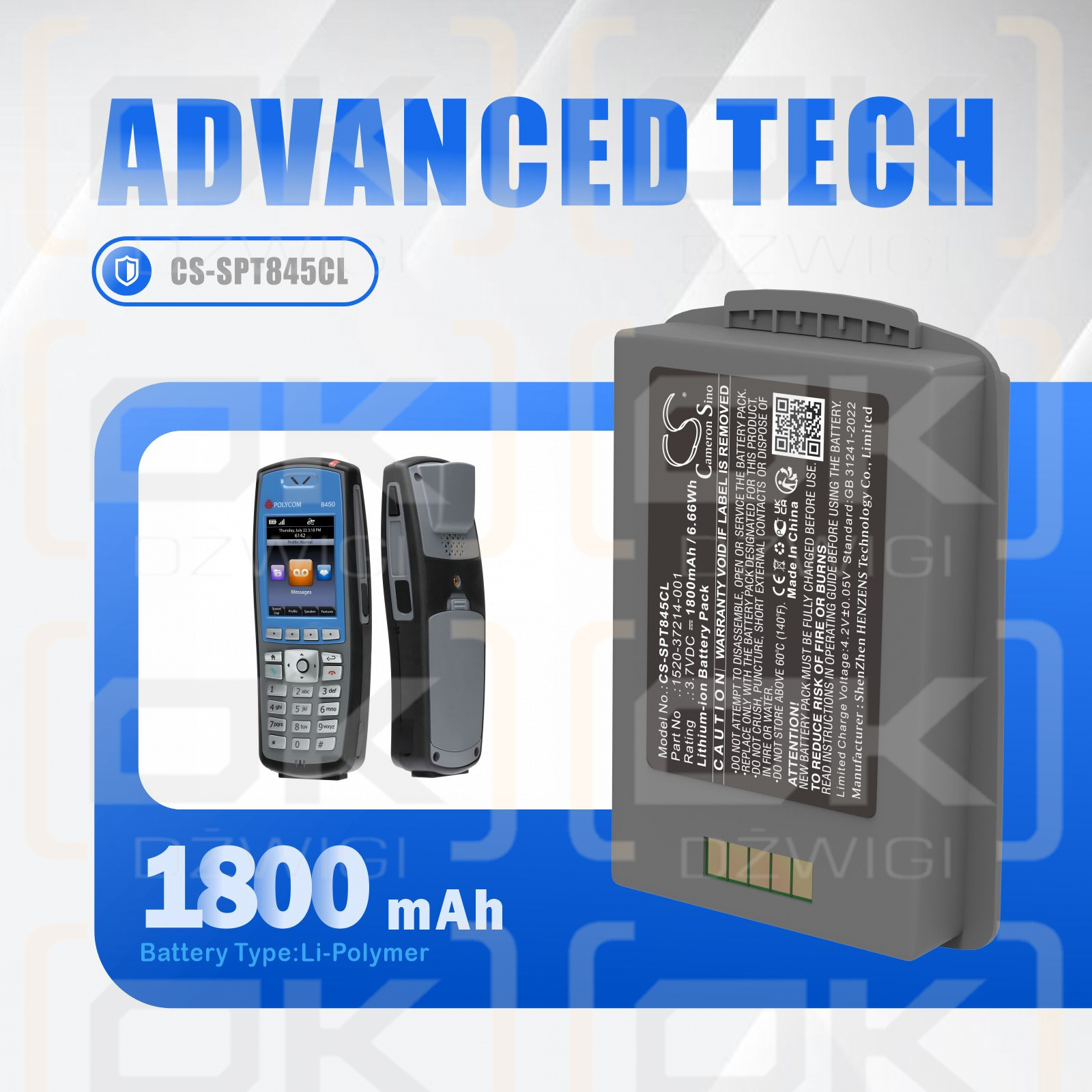 Spectralink RS657 / 1520-37214-001 1800mAh Li-polímero 3.7V (Cameron Sino)