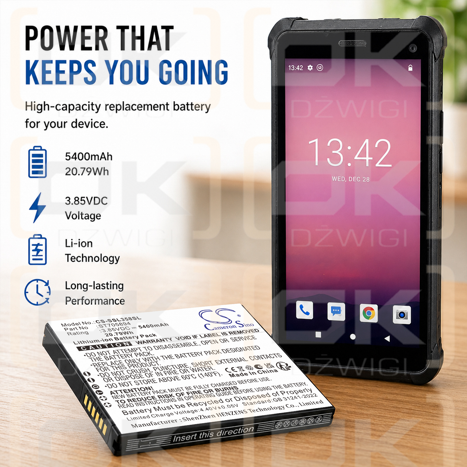Batería de repuesto para Senter SL358 / ST705894, 5400 mAh, iones de litio, 3,85 V (Cameron Sino)