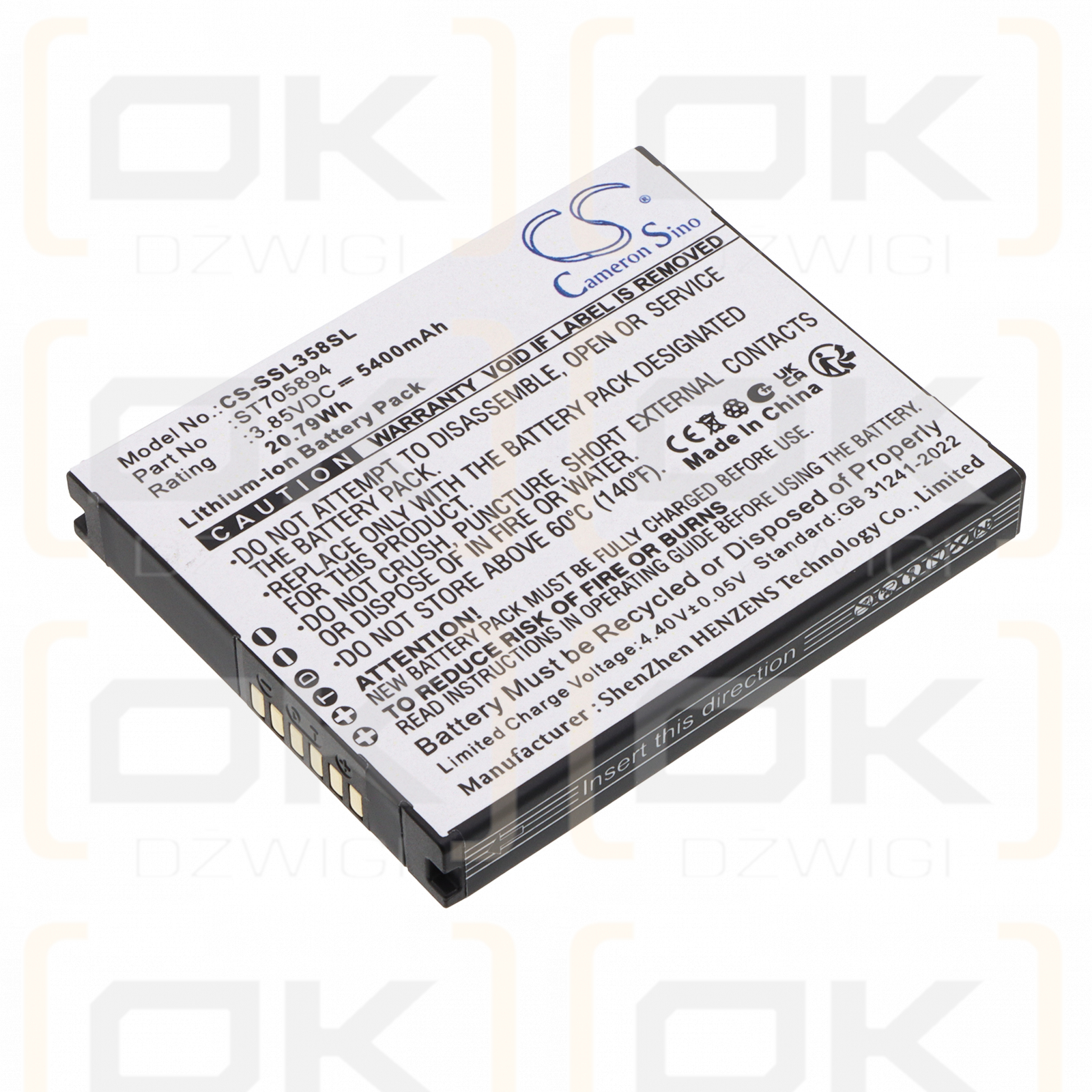Batería de repuesto para Senter SL358 / ST705894, 5400 mAh, iones de litio, 3,85 V (Cameron Sino)
