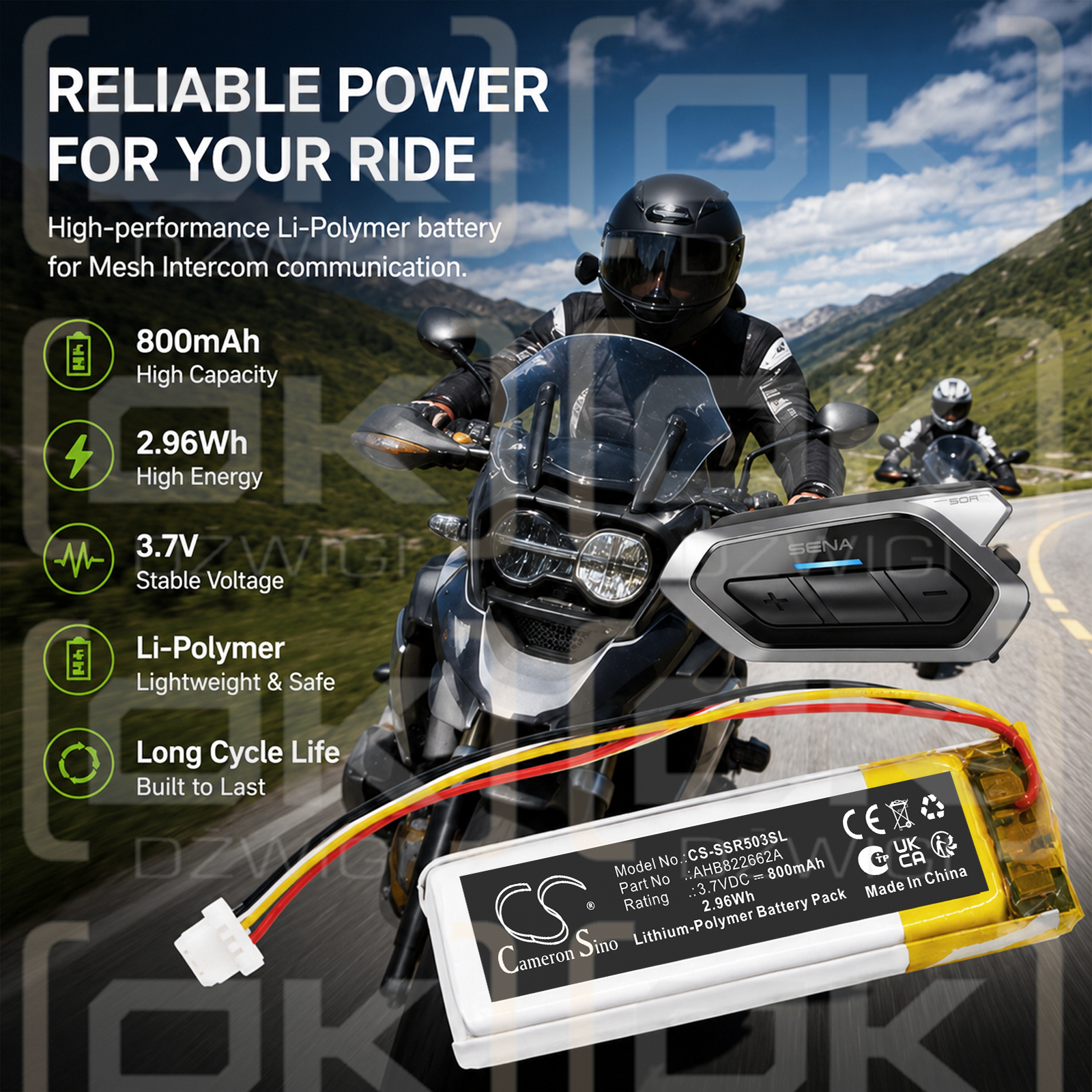 Bateria zamienna do Sena Communication System SP130 / AHB822662A 800 mAh Li-Polymer 3.7 V (Cameron Sino)