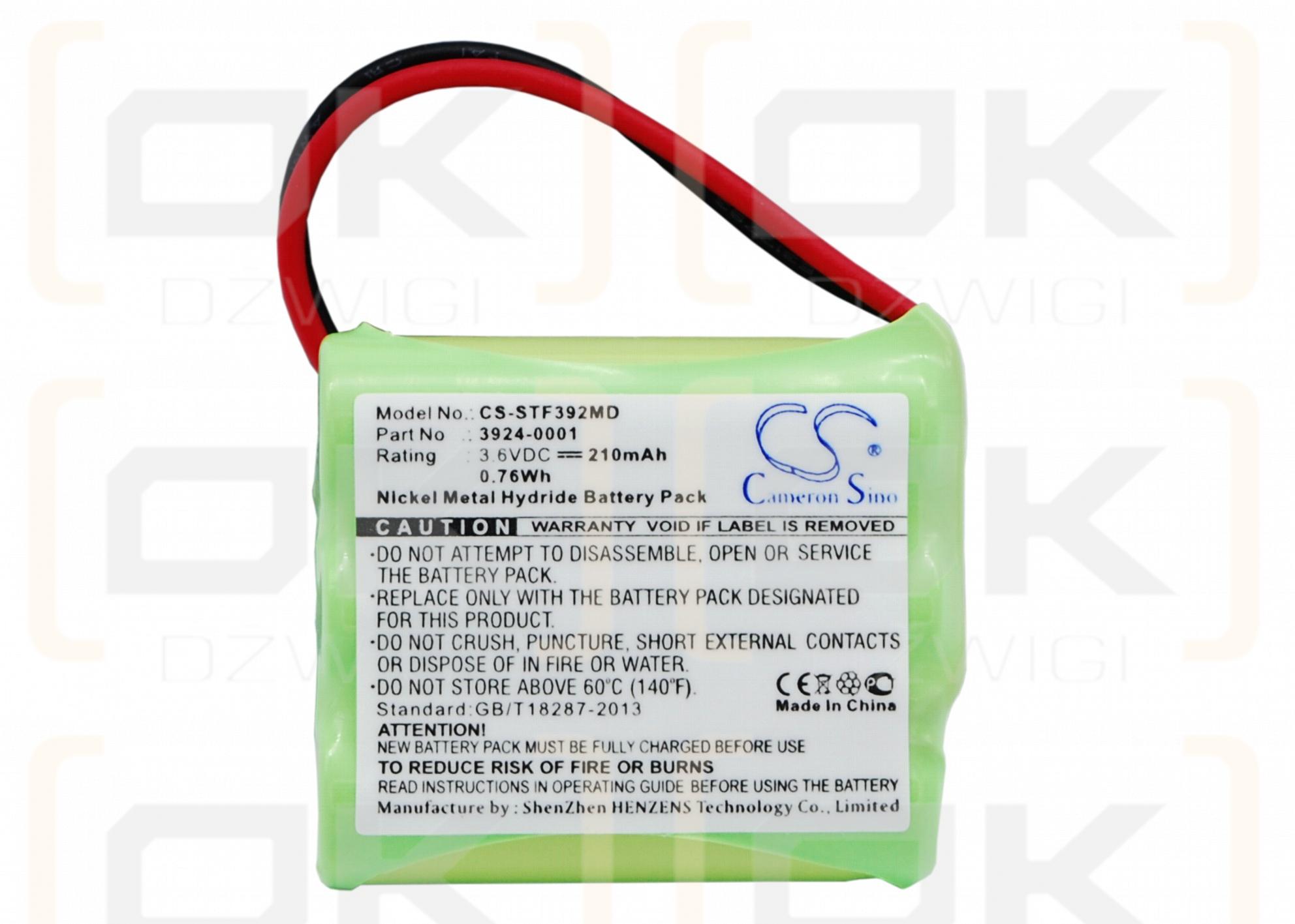 Slendertone 432300 / 3924-0001 210 mAh Ni-MH 3,6 V (Cameron Sino)