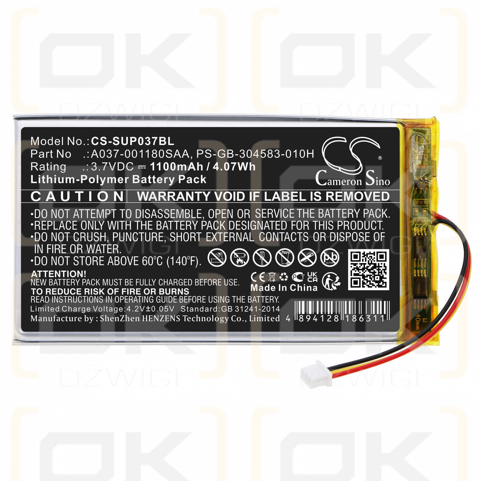 SumUp SumUp 3G / A037-001180SAA 1100mAh Li-Polímero 3.7V (Cameron Sino)