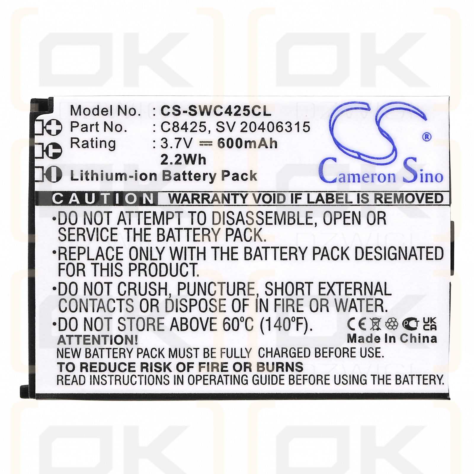 Swissvoice SV 20406288 / C8425 600mAh Li-ion 3.7V (Cameron Sino)