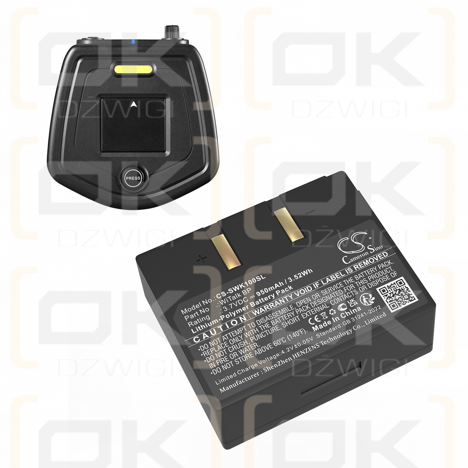 Batería Saramonic WiTalk-WT9S / WiTalk BP de 950 mAh, polímero de litio y 3,7 V (Cameron Sino)