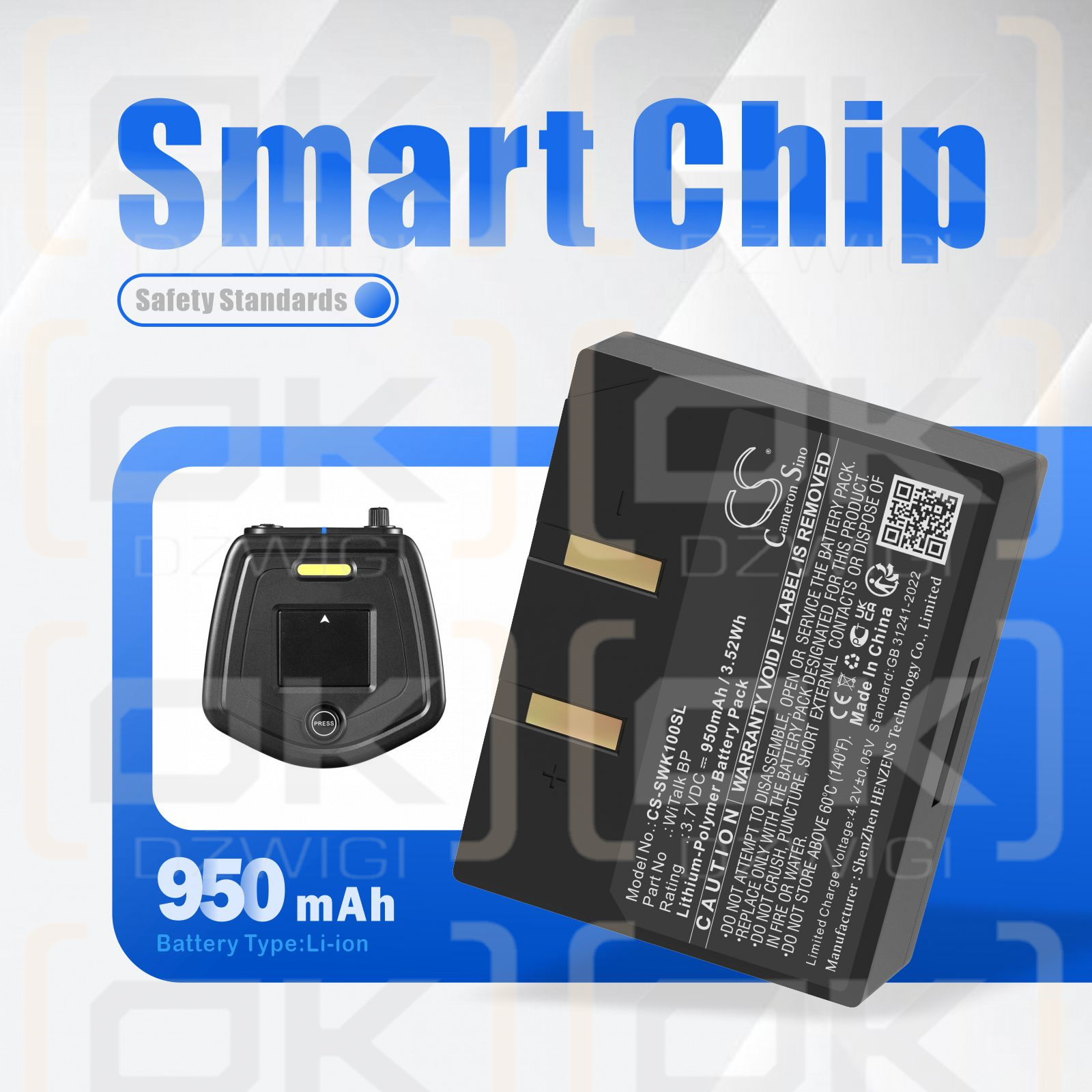 Batería Saramonic WiTalk-WT9S / WiTalk BP de 950 mAh, polímero de litio y 3,7 V (Cameron Sino)