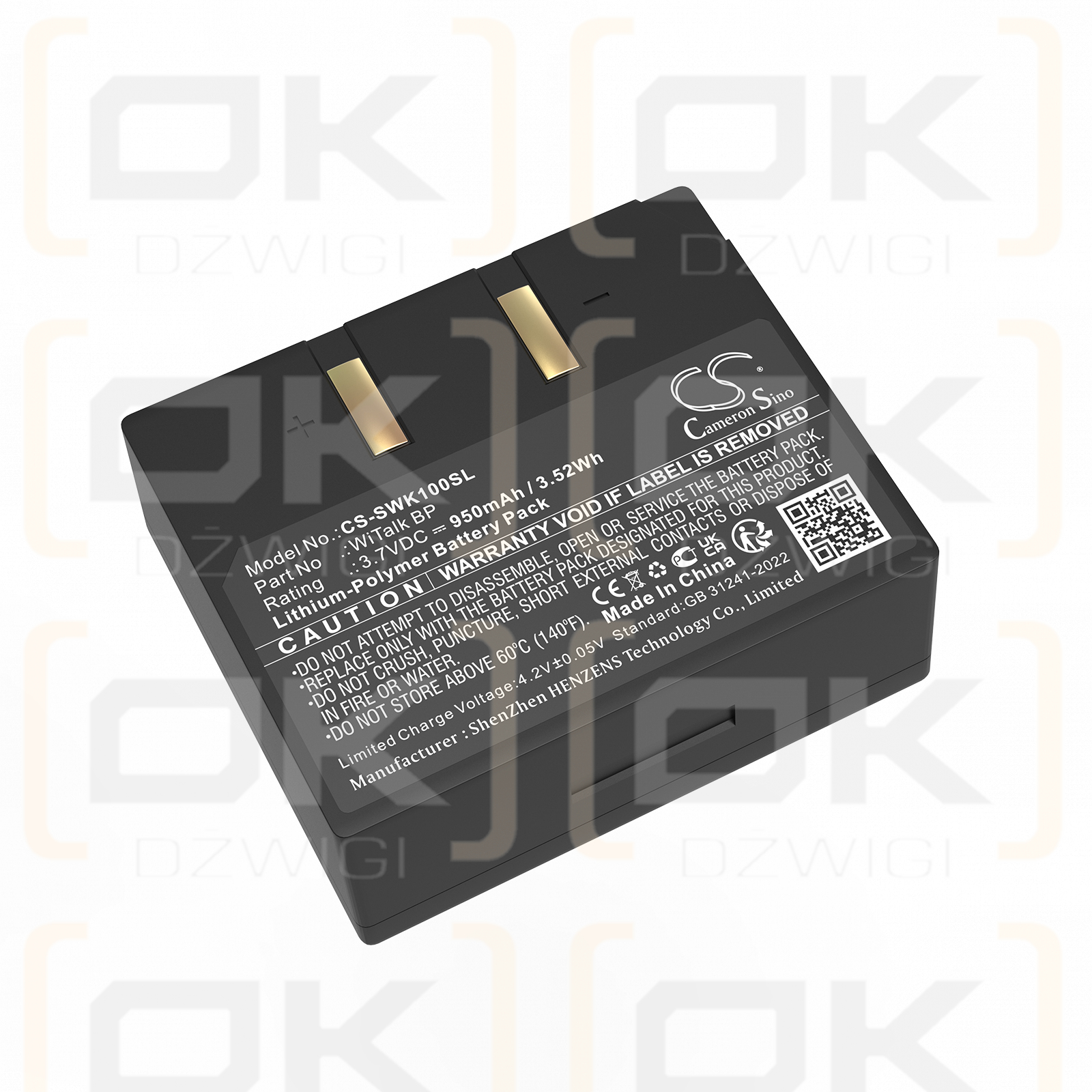 Batería Saramonic WiTalk-WT9S / WiTalk BP de 950 mAh, polímero de litio y 3,7 V (Cameron Sino)