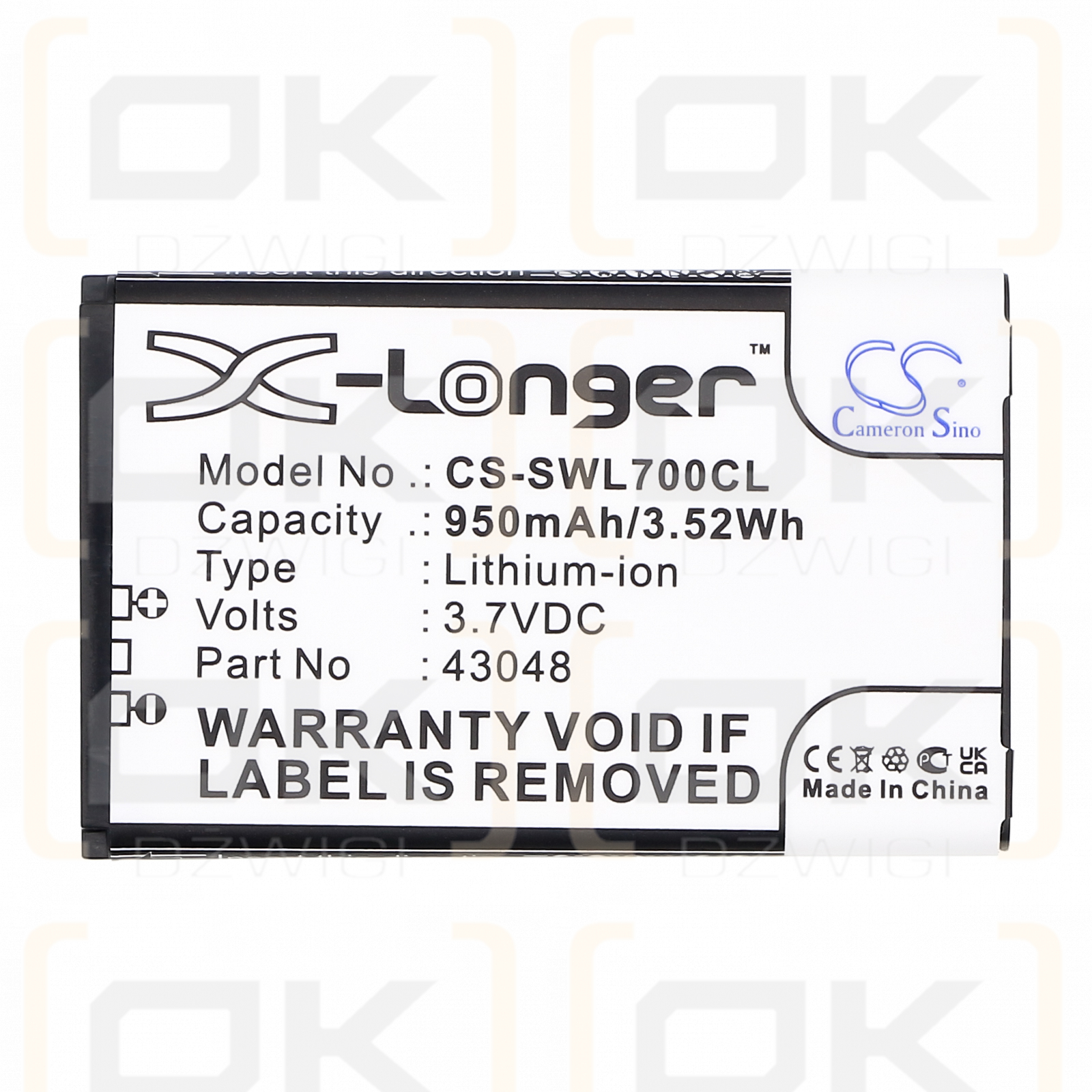 Swissvoice SV 20405855 / 43048 950mAh Li-ion 3.7V (Cameron Sino)
