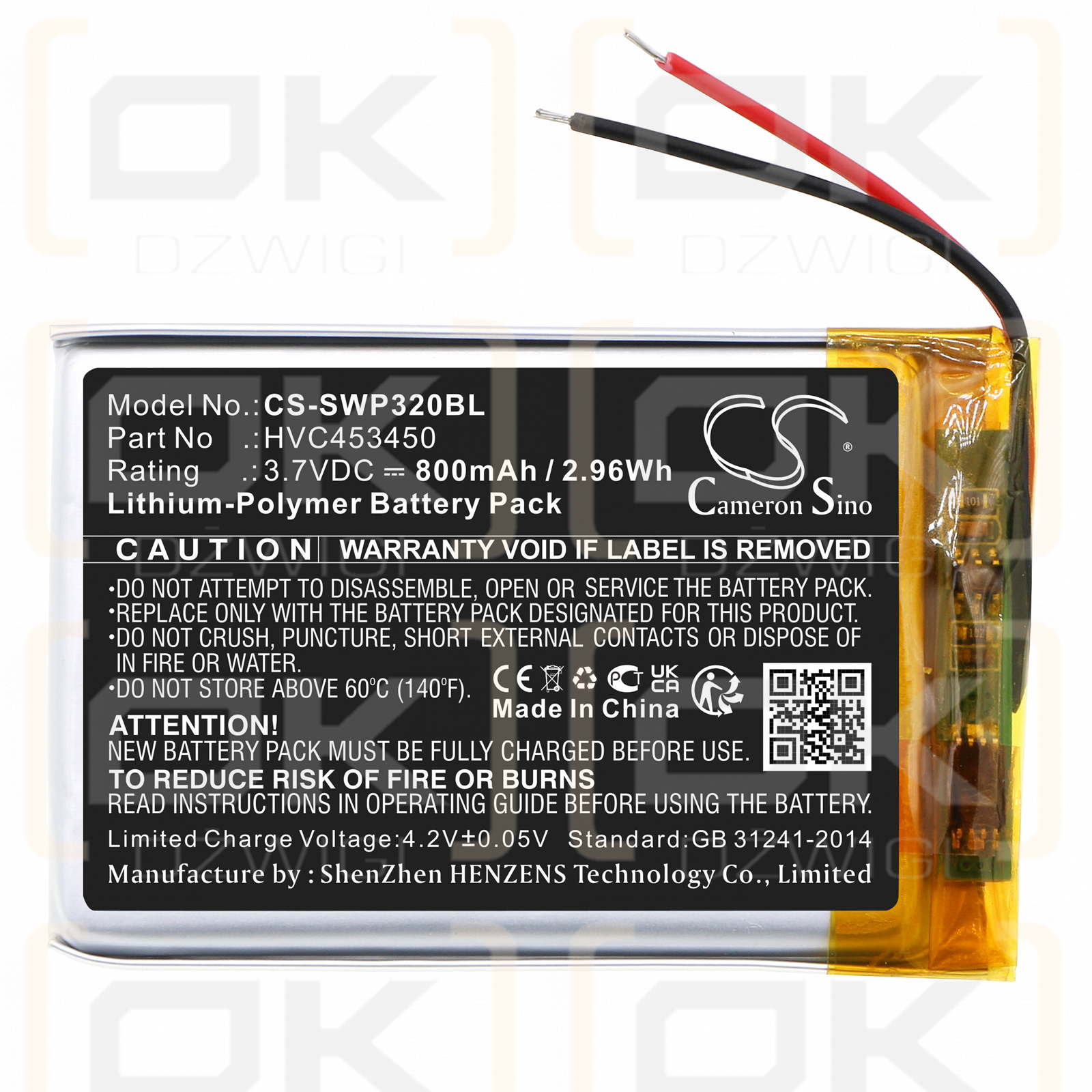 Stripe WPC32 / HVC453450 800 mAh Li-Polymer 3,7 V (Cameron Sino)