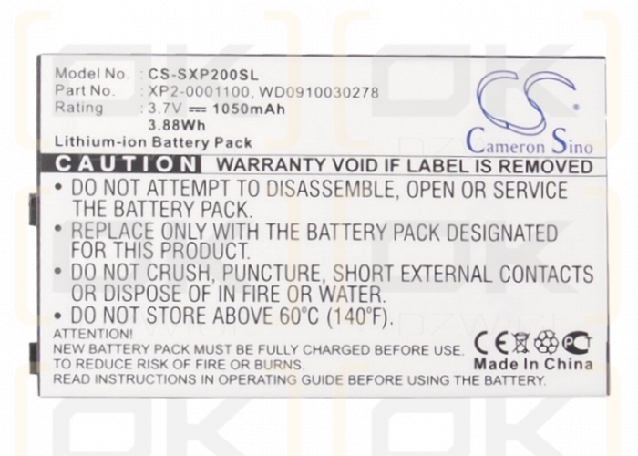 Socketmobile XP2 / XP2-0001100 1050 mAh Li-Ion 3,7 V (Cameron Sino)