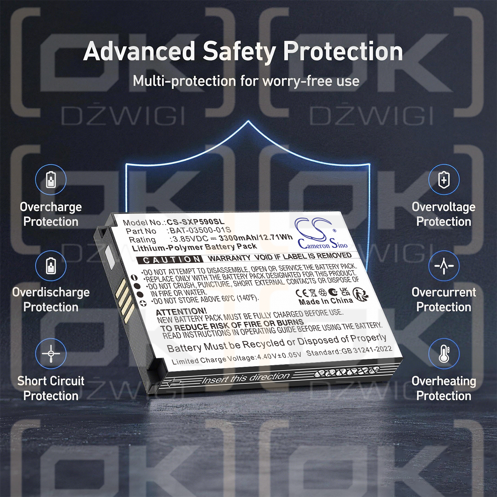 Bateria zamienna do Sonim XP5 Plus / BAT-03500-01S 3300 mAh Li-Polymer 3.85 V (Cameron Sino)