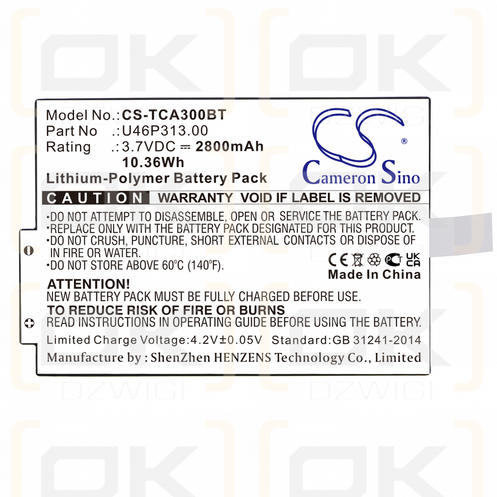 Technicolor TCA300COM / U46P313.00 2800mAh Li-Polymer 3.7V (Cameron Sino)