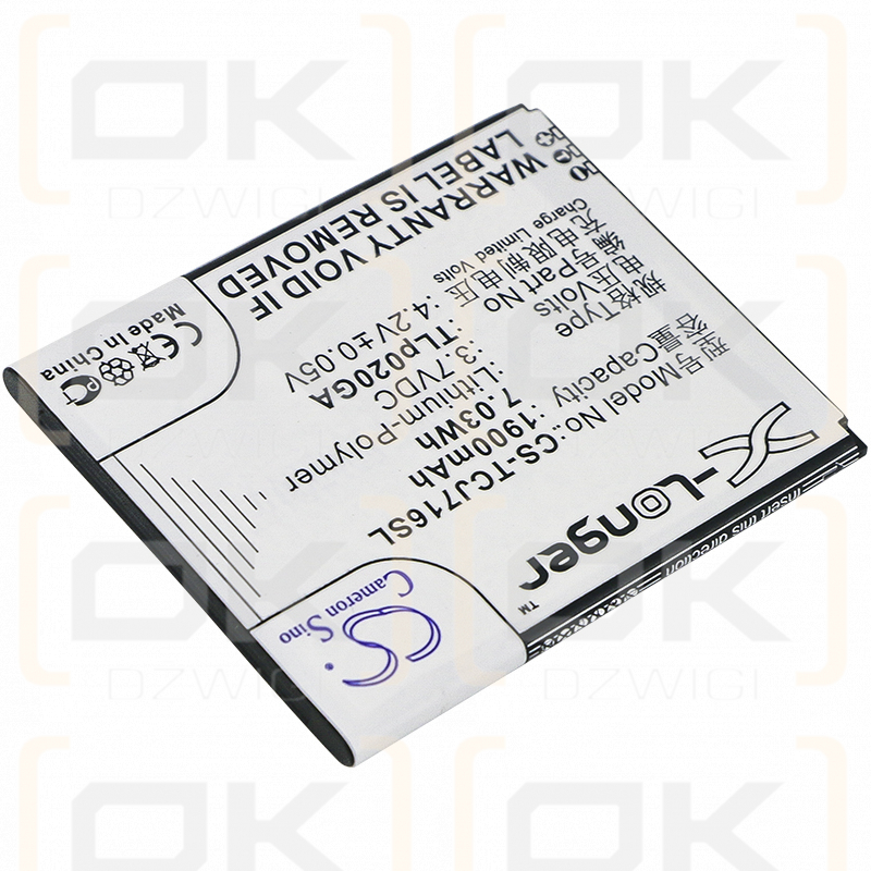 TCL J716D / TLp020GA 1900mAh Li-Polímero 3.7V (Cameron Sino)