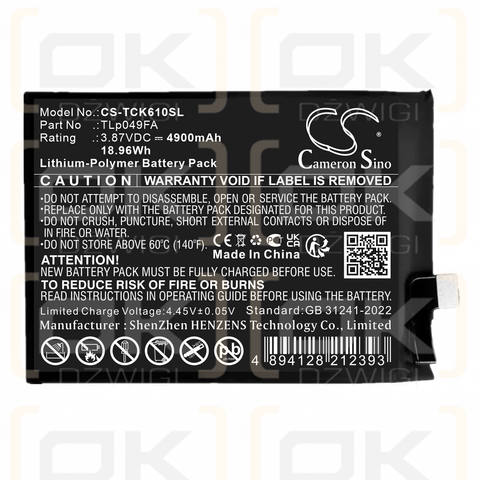 Sharp SH-C06 / TLp049FA 4900mAh Li-Polymer 3.87V (Cameron Sino)