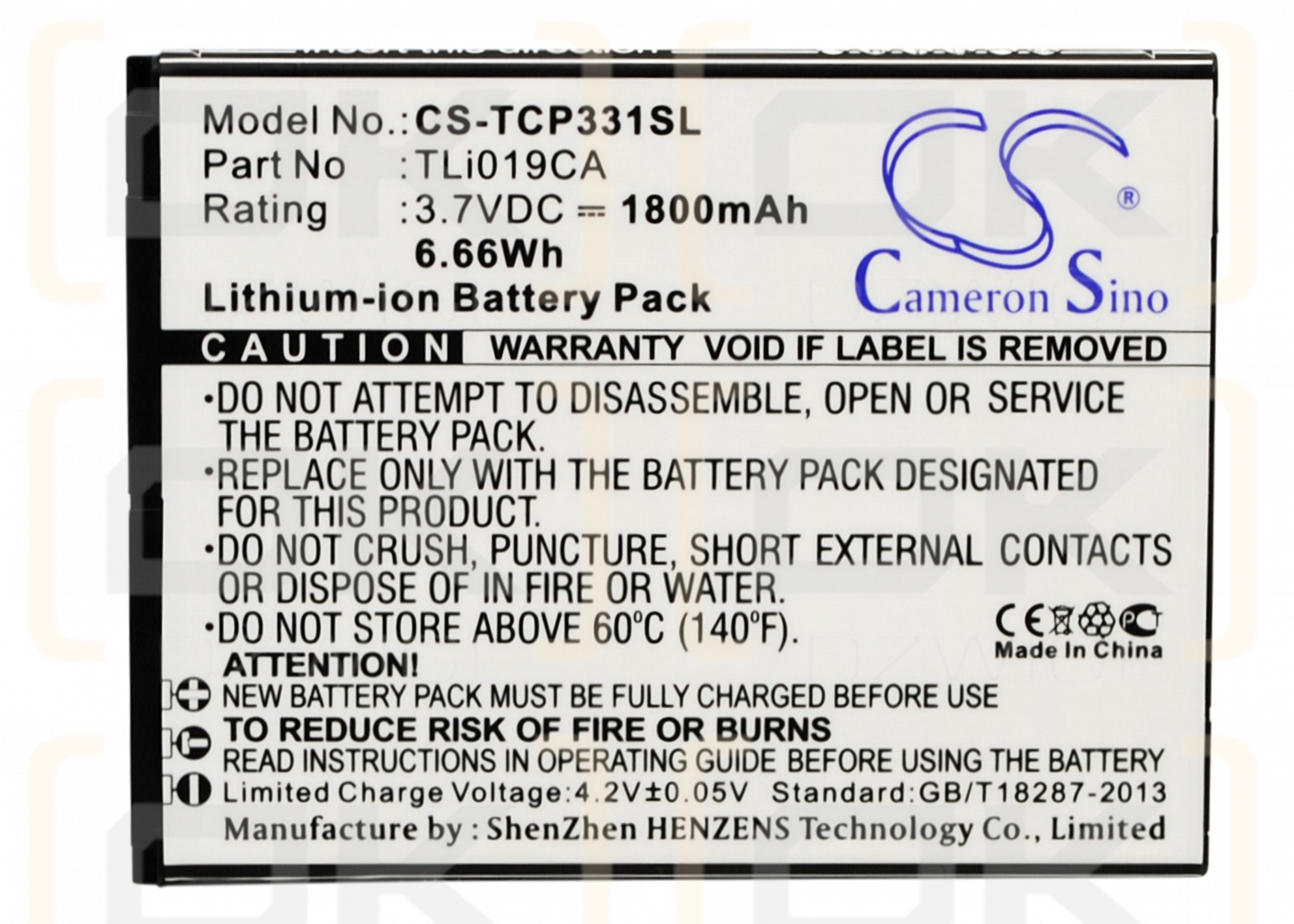 TCL P331M / TLi019CA 1800mAh Li-ion 3.7V (Cameron Sino)