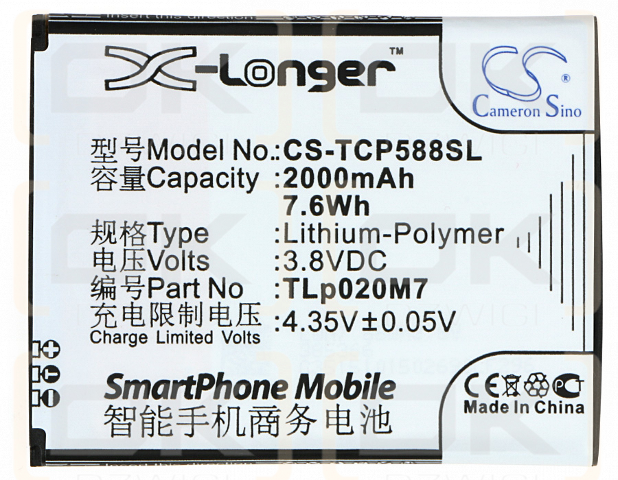 TCL P588L / TLp020M7 2000mAh Li-Polímero 3.8V (Cameron Sino)