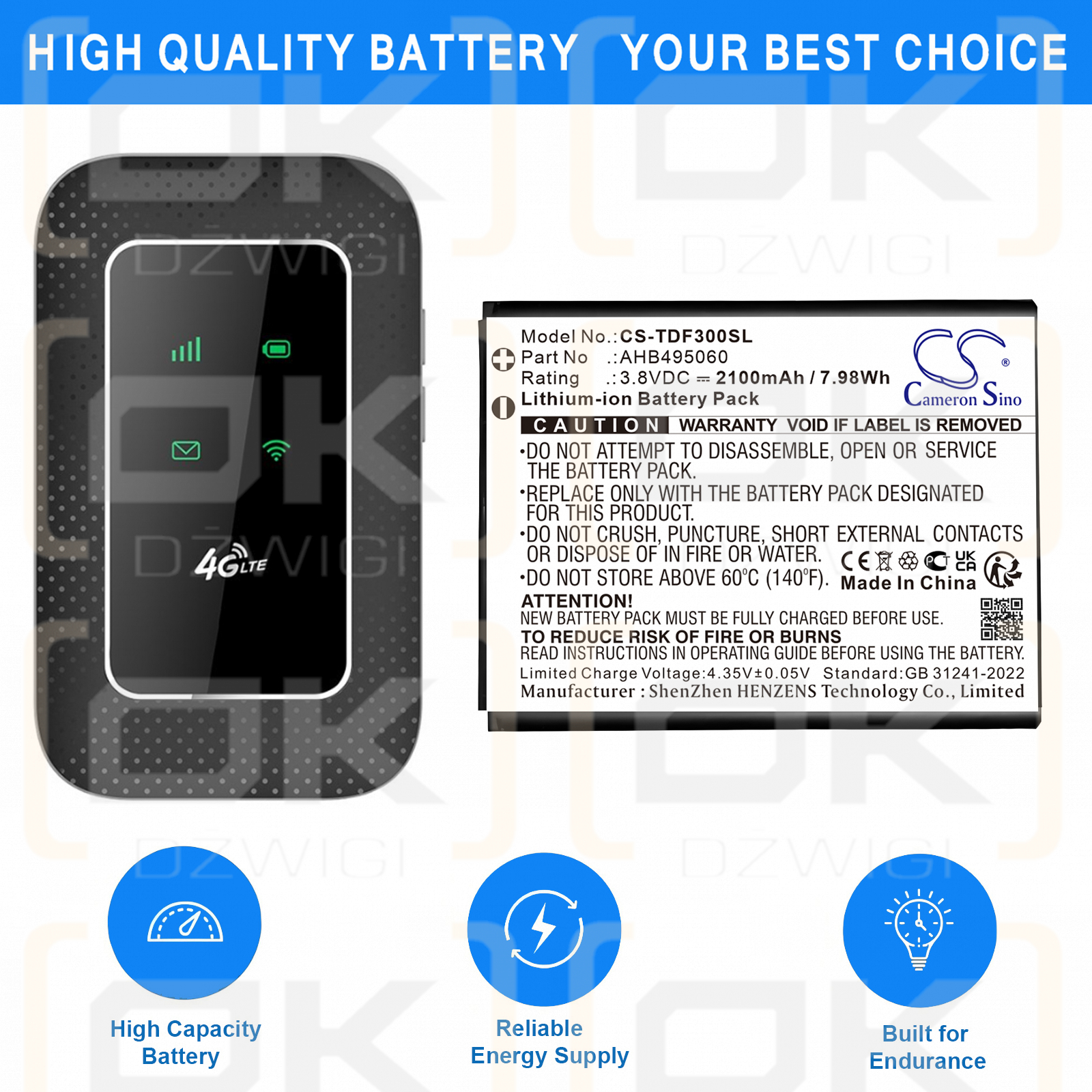 Tenda MF3 Mobile WiFi / AHB495060 2100 mAh Li-Ion 3,8 V (Cameron Sino)