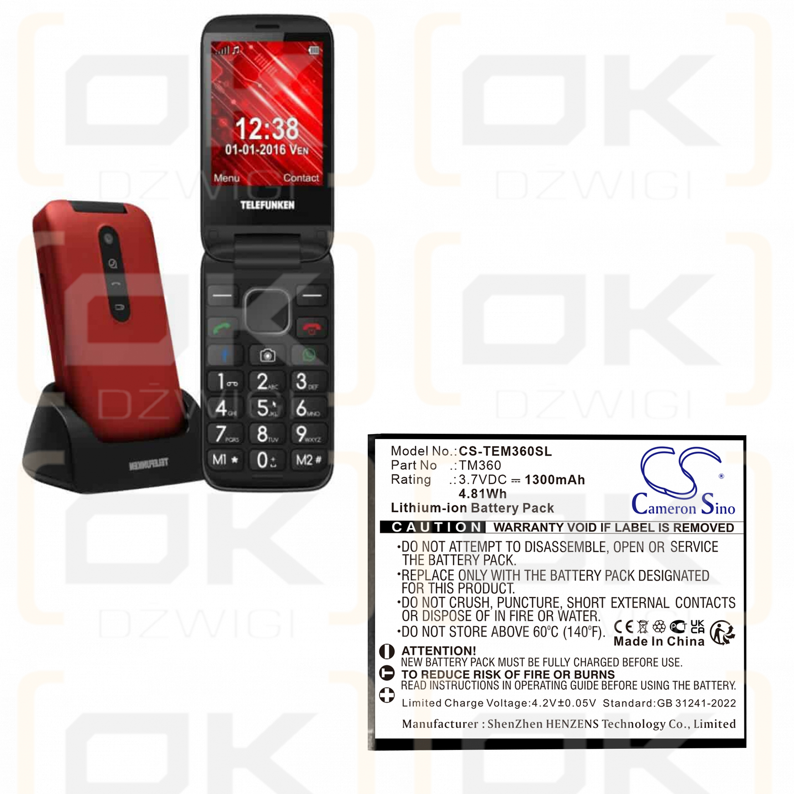 Bateria zamienna do Telefunken TM360 / TM360 1300 mAh Li-ion 3.7 V (Cameron Sino)