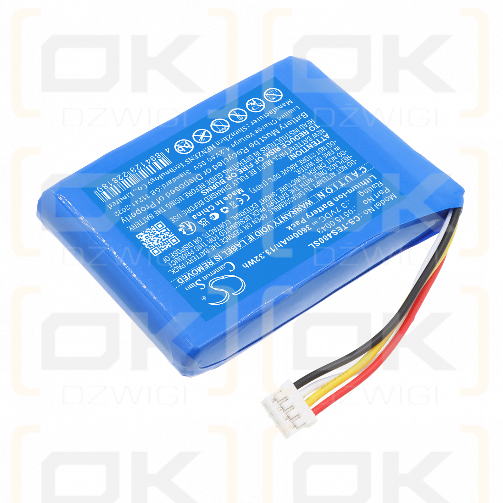 Batería de repuesto para Testo 480 / 0515 0043 3600 mAh Li-ion 3.7 V (Cameron Sino)