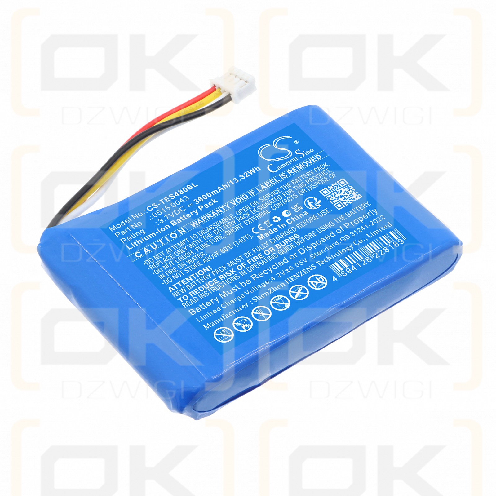 Batería de repuesto para Testo 480 / 0515 0043 3600 mAh Li-ion 3.7 V (Cameron Sino)